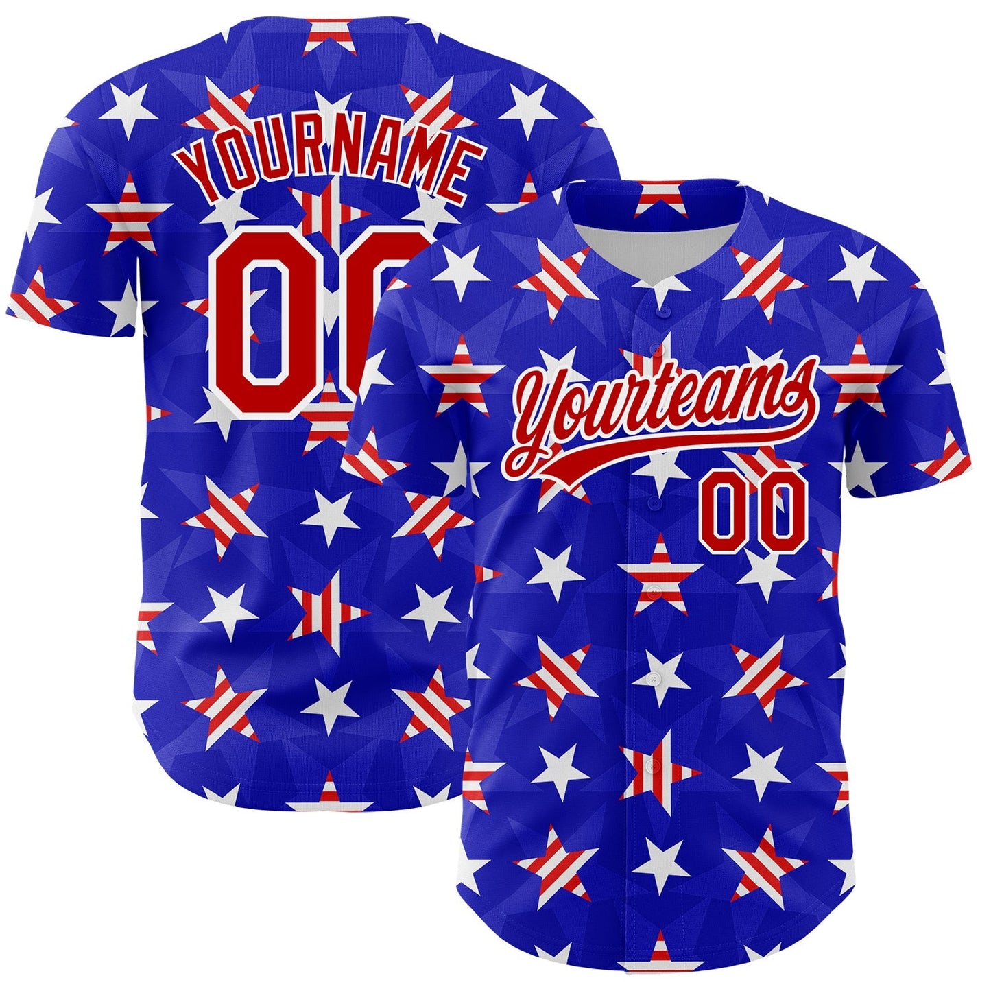 Custom Royal Red-White 3D American Flag Patriotic Authentic Baseball Jersey baseball jersey product view 1