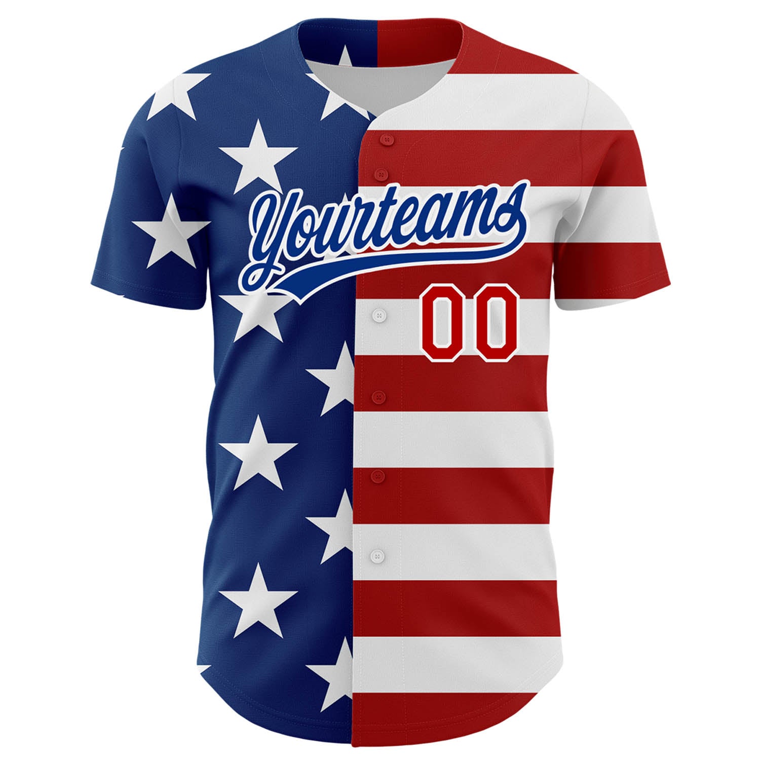 Custom White Red-Royal 3D American Flag Patriotic Authentic Baseball Jersey baseball jersey product view 2