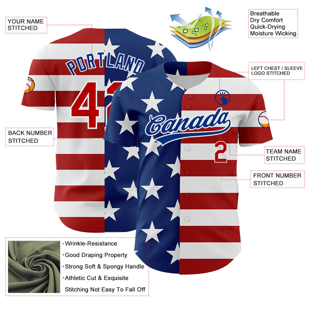 Custom White Red-Royal 3D American Flag Patriotic Authentic Baseball Jersey baseball jersey product view 3