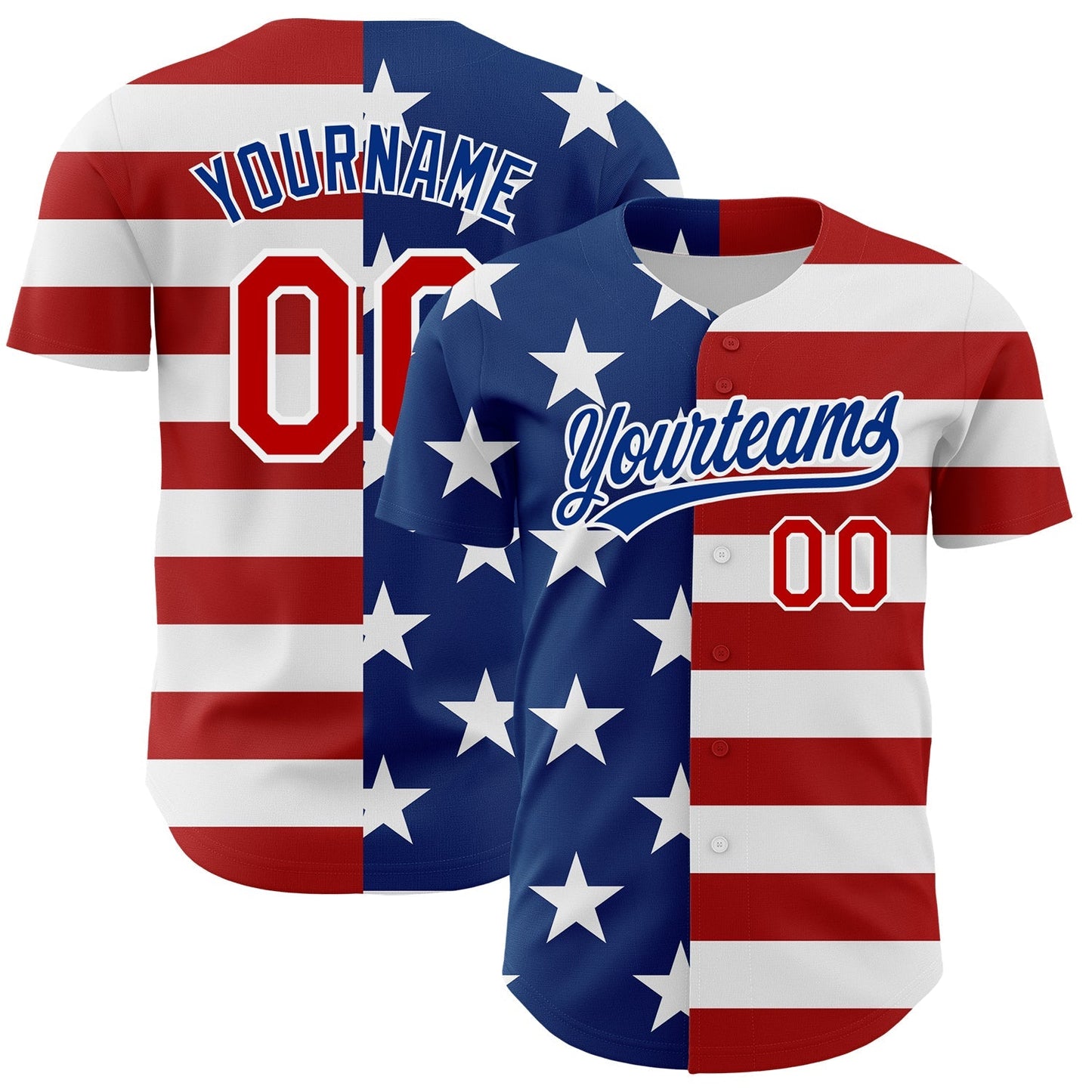 Custom White Red-Royal 3D American Flag Patriotic Authentic Baseball Jersey baseball jersey product view 1