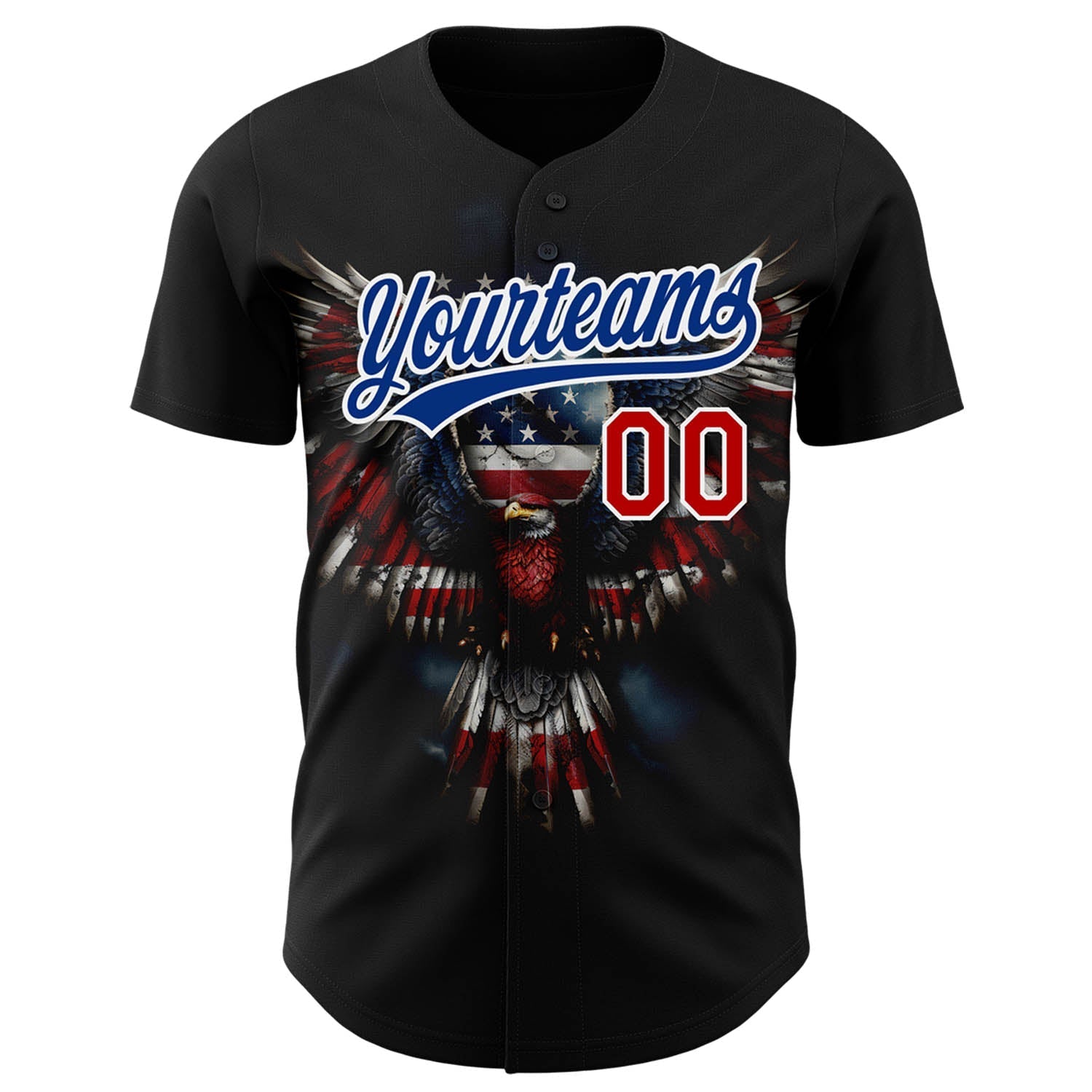 Custom Black Red-Royal 3D American Flag Eagle Patriotic Authentic Baseball Jersey baseball jersey product view 2