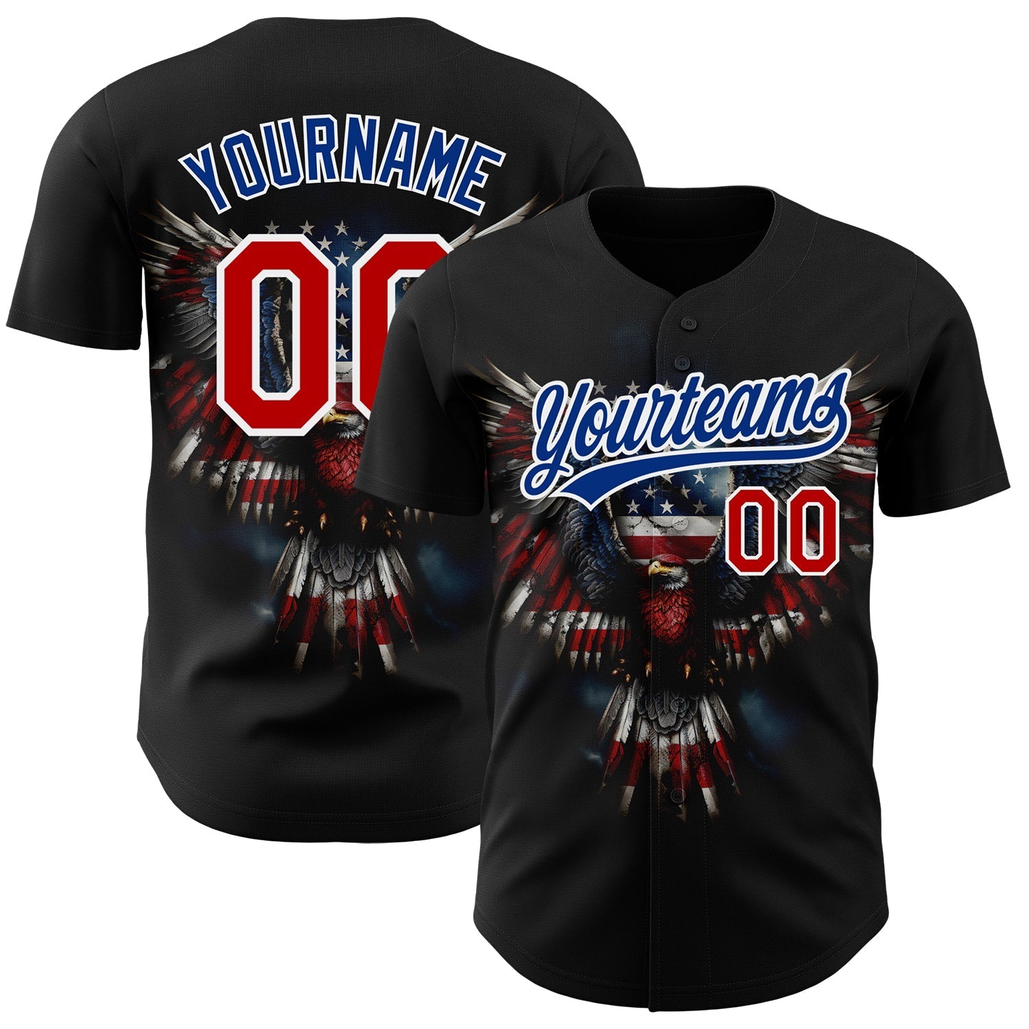 Custom Black Red-Royal 3D American Flag Eagle Patriotic Authentic Baseball Jersey baseball jersey product view 1