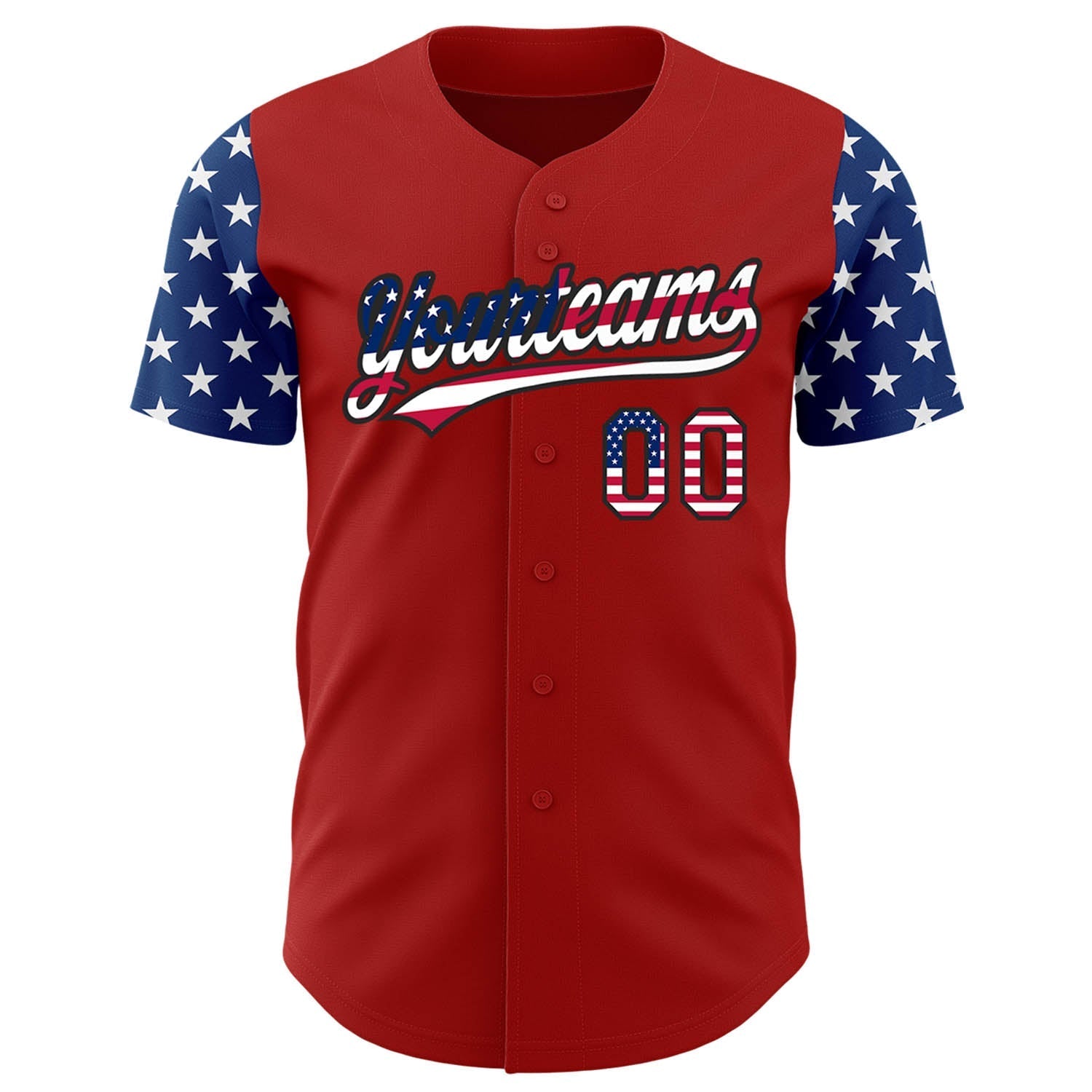 Custom Red USA Flag-Black 3D American Flag Patriotic Authentic Baseball Jersey baseball jersey product view 2