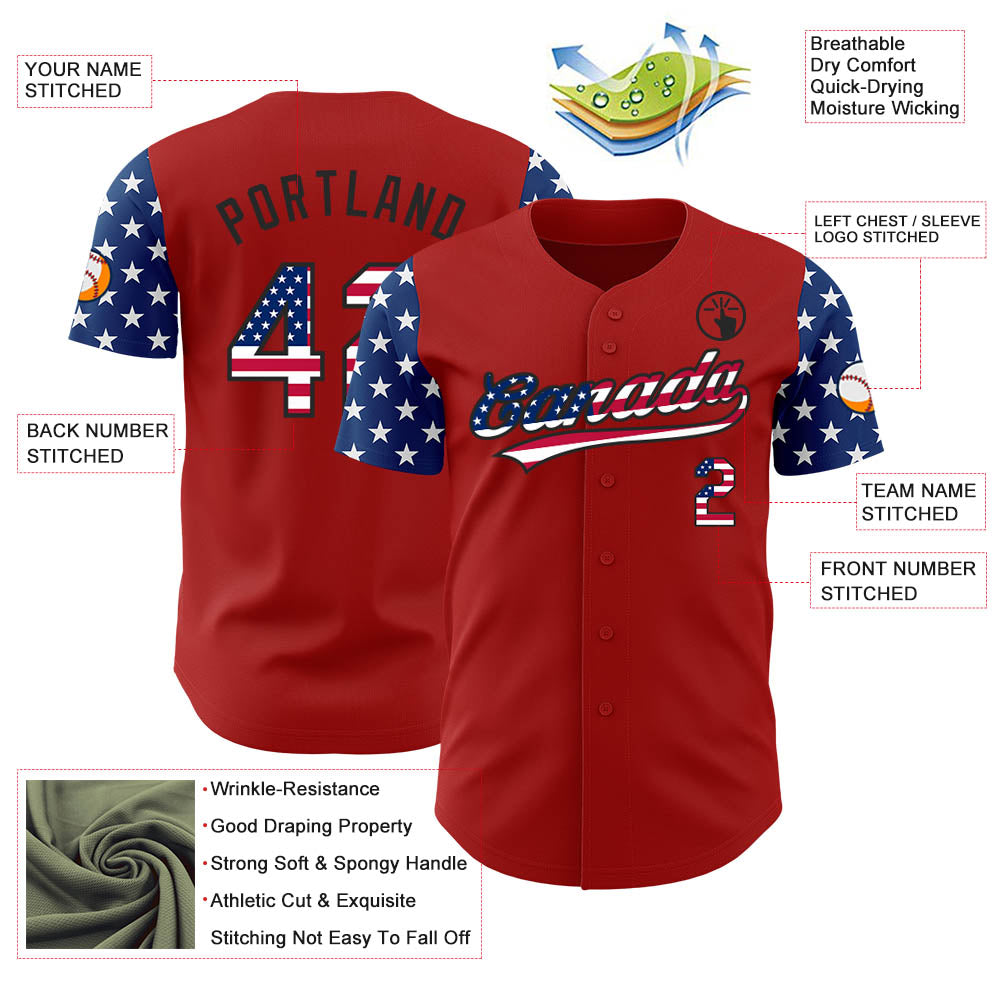 Custom Red USA Flag-Black 3D American Flag Patriotic Authentic Baseball Jersey baseball jersey product view 3