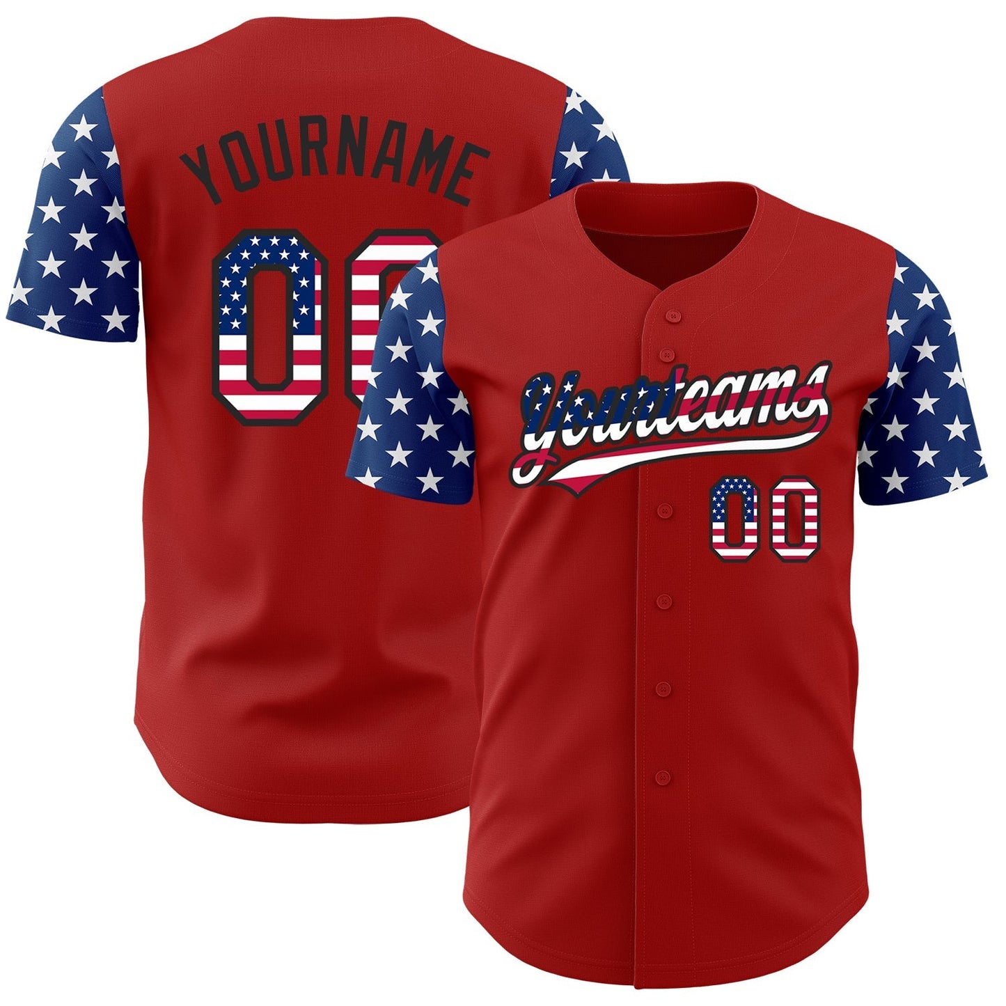 Custom Red USA Flag-Black 3D American Flag Patriotic Authentic Baseball Jersey baseball jersey product view 1