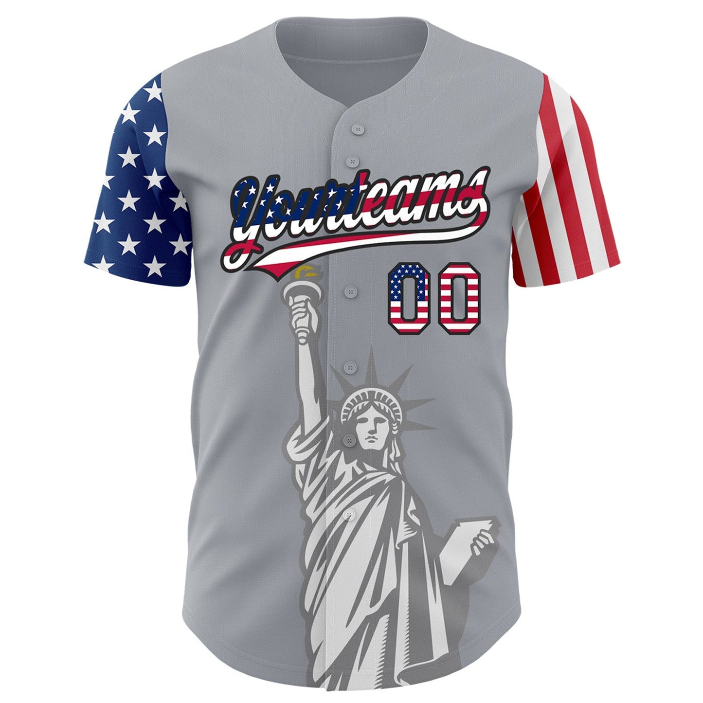 Custom Gray USA Flag-Black 3D American Flag Statue of Liberty Patriotic Authentic Baseball Jersey baseball jersey product view 2