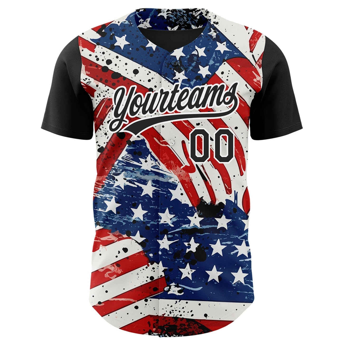Custom White Black Royal-Red 3D American Flag Patriotic Authentic Baseball Jersey baseball jersey product view 2