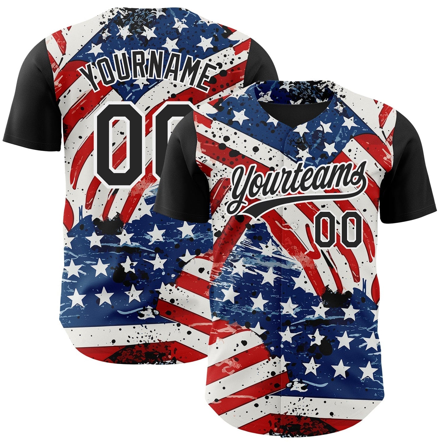 Custom White Black Royal-Red 3D American Flag Patriotic Authentic Baseball Jersey baseball jersey product view 1