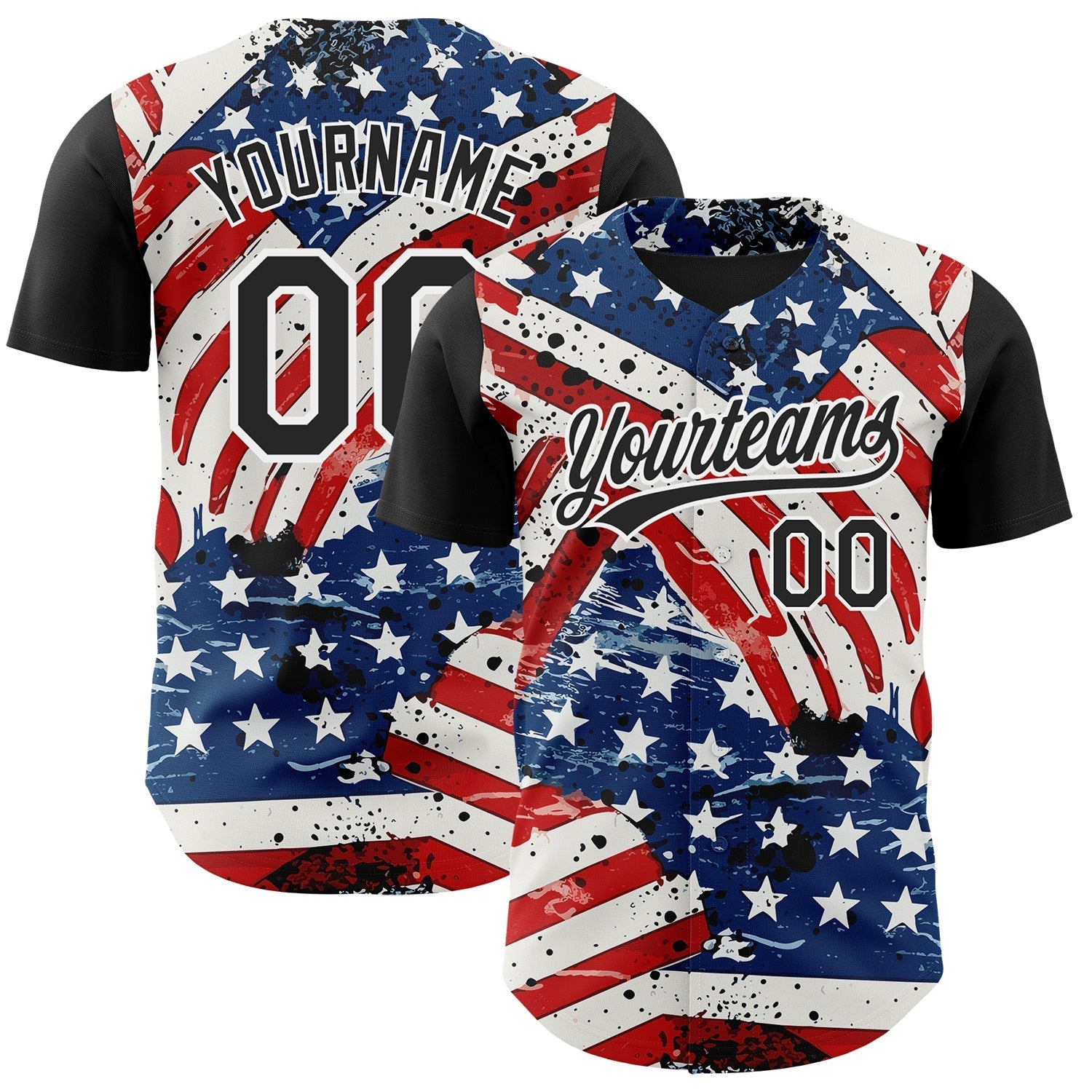 Custom White Black Royal-Red 3D American Flag Patriotic Authentic Baseball Jersey baseball jersey product view 1