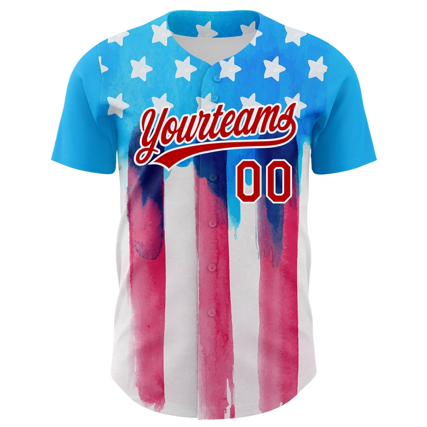 Custom Electric Blue Red-White 3D American Flag Patriotic Authentic Baseball Jersey baseball jersey product view 2