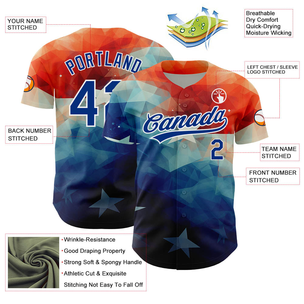 Custom Red Royal-White 3D American Flag Patriotic Authentic Baseball Jersey baseball jersey product view 3