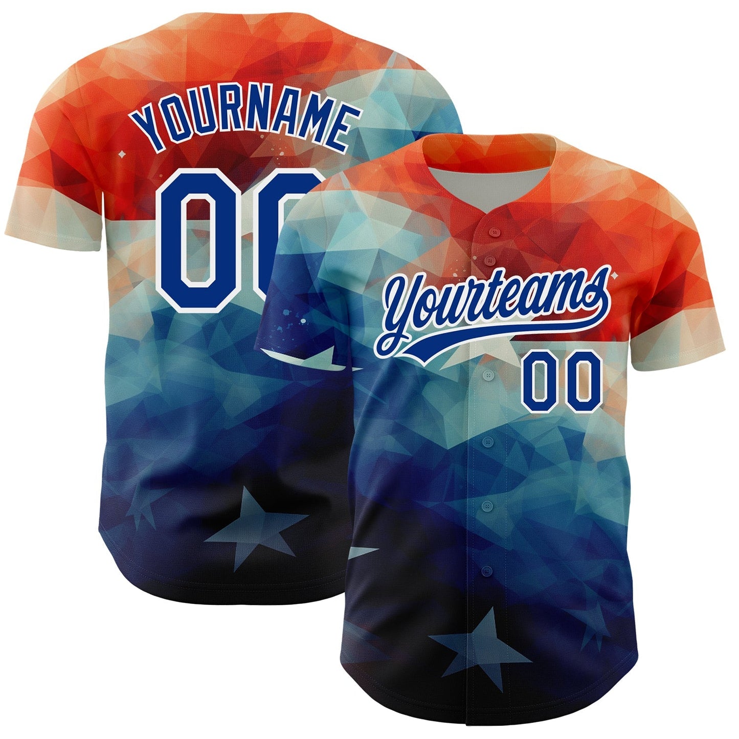 Custom Red Royal-White 3D American Flag Patriotic Authentic Baseball Jersey baseball jersey product view 1