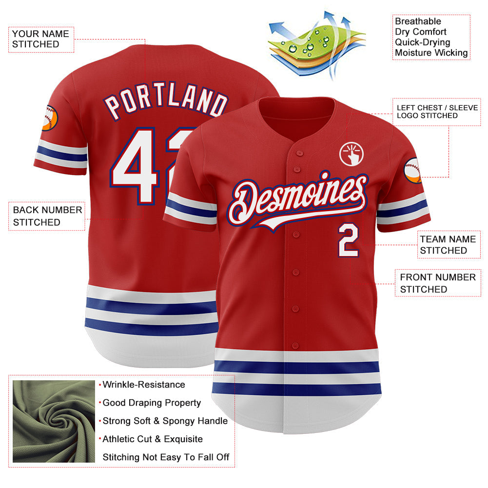 Custom Red White-Royal Line Authentic Baseball Jersey baseball jersey product view 3