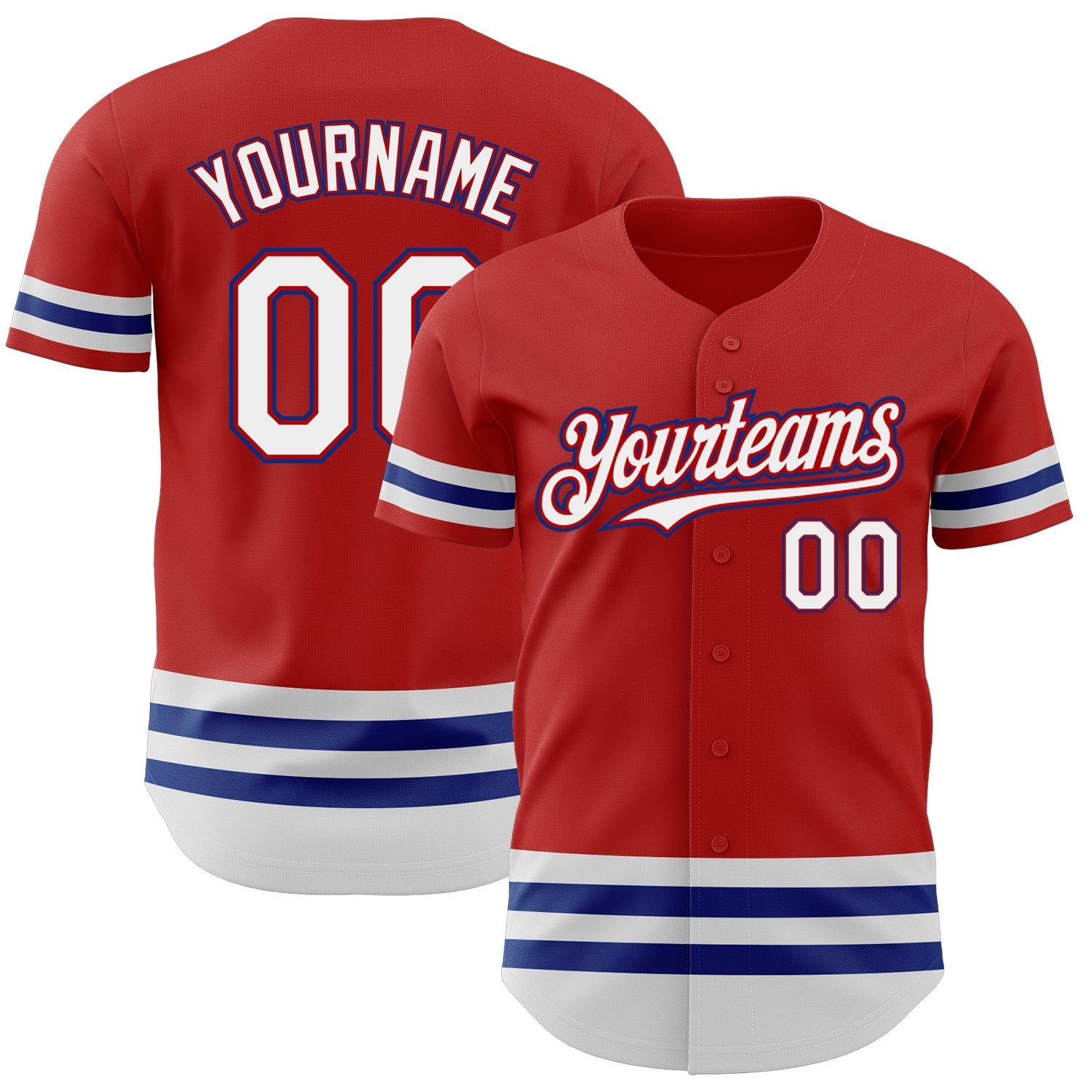 Custom Red White-Royal Line Authentic Baseball Jersey baseball jersey product view 1