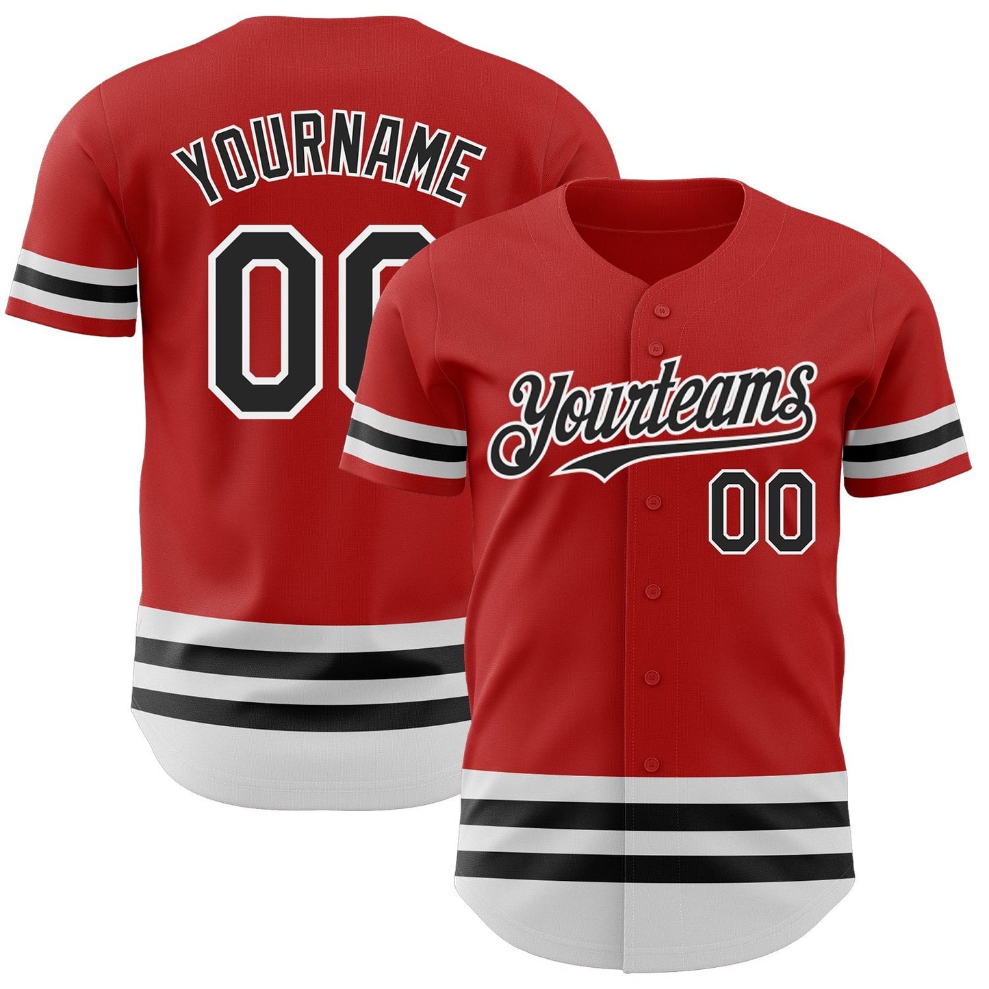 Custom Red Black-White Line Authentic Baseball Jersey baseball jersey product view 1