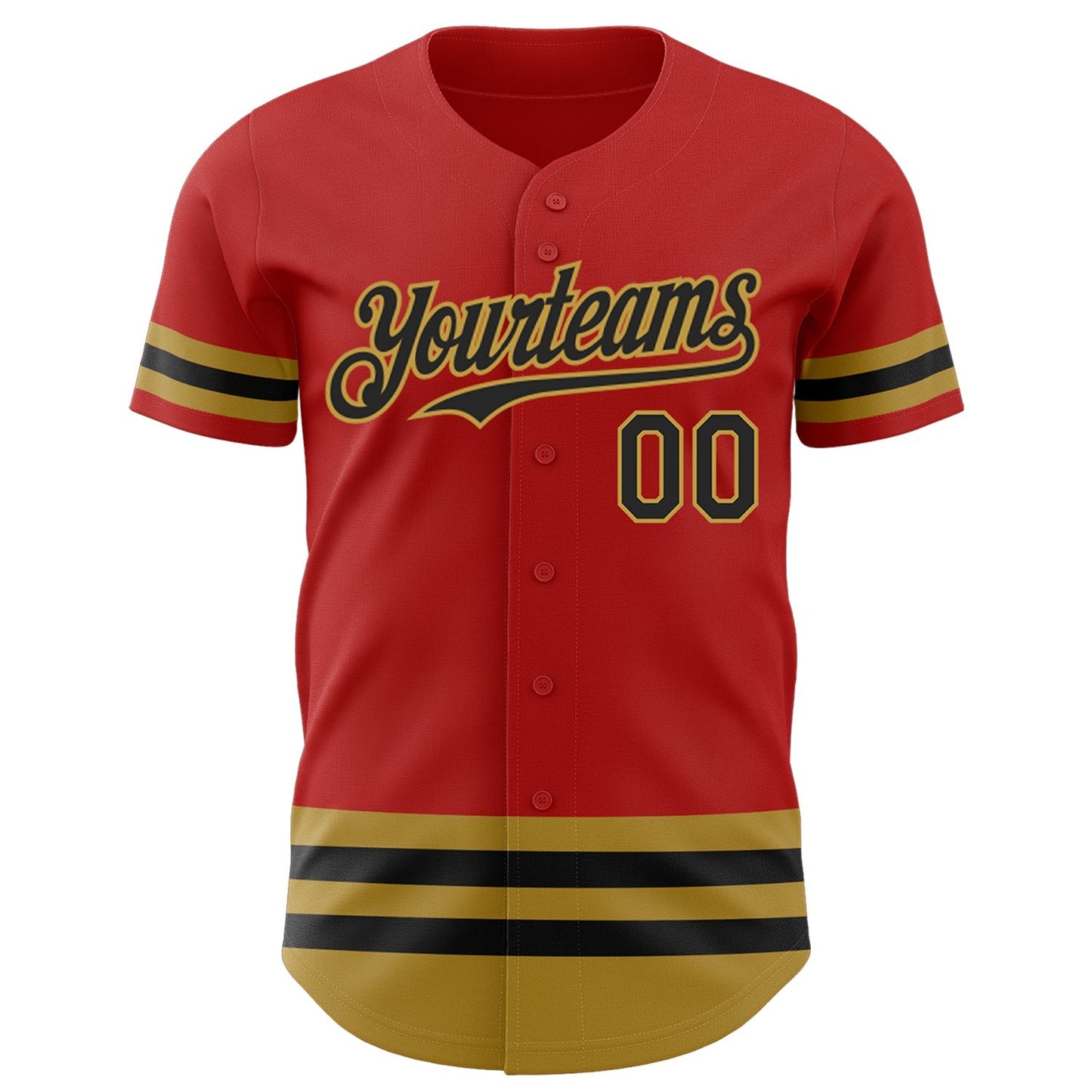 Custom Red Black-Old Gold Line Authentic Baseball Jersey baseball jersey product view 2