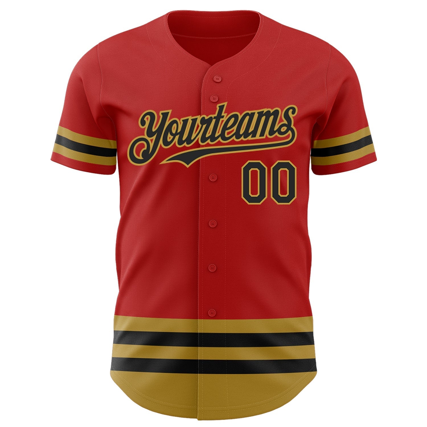Custom Red Black-Old Gold Line Authentic Baseball Jersey baseball jersey product view 2