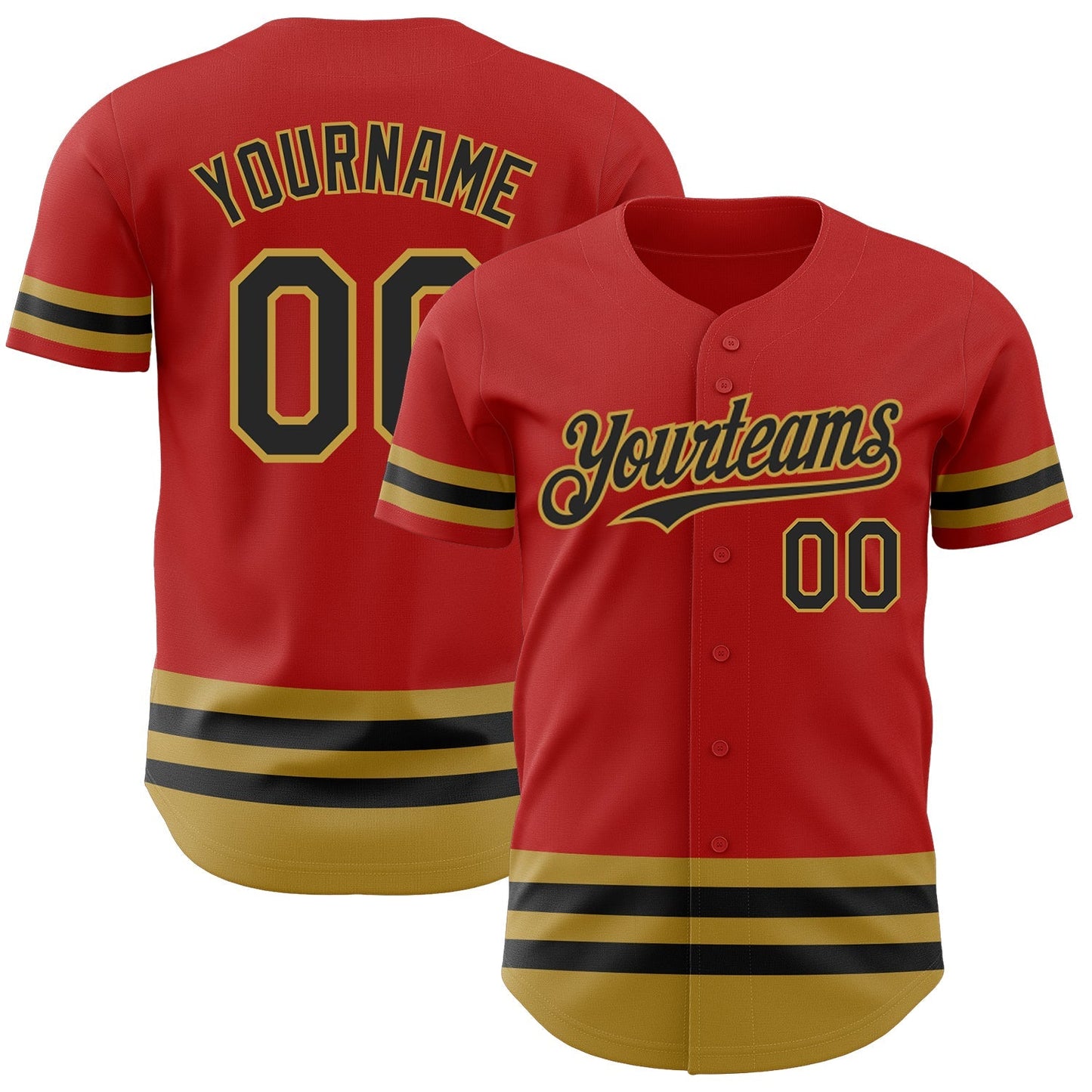 Custom Red Black-Old Gold Line Authentic Baseball Jersey baseball jersey product view 1