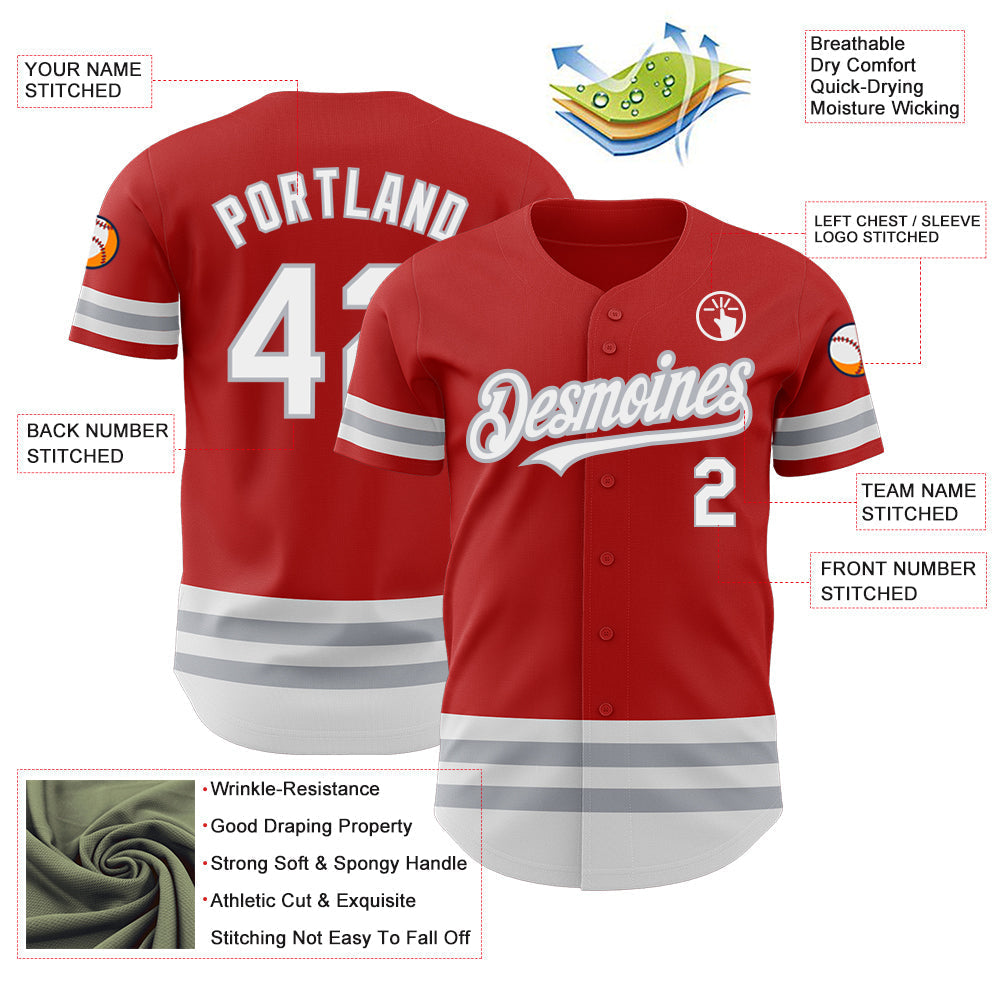 Custom Red White-Gray Line Authentic Baseball Jersey baseball jersey product view 3