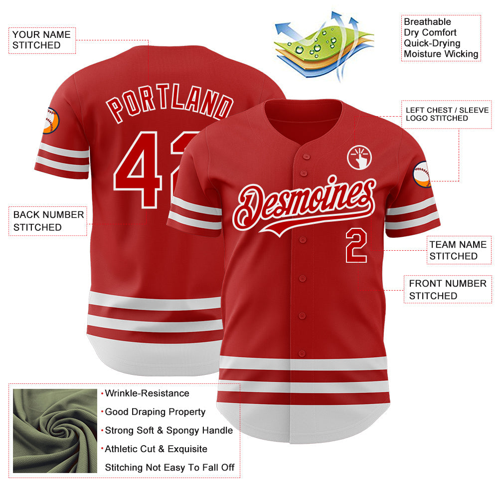 Custom Red White Line Authentic Baseball Jersey baseball jersey product view 3