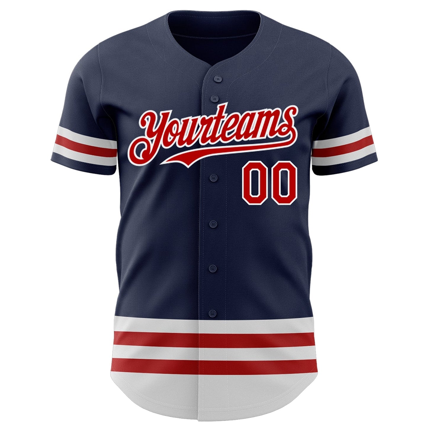 Custom Navy Red-White Line Authentic Baseball Jersey baseball jersey product view 2