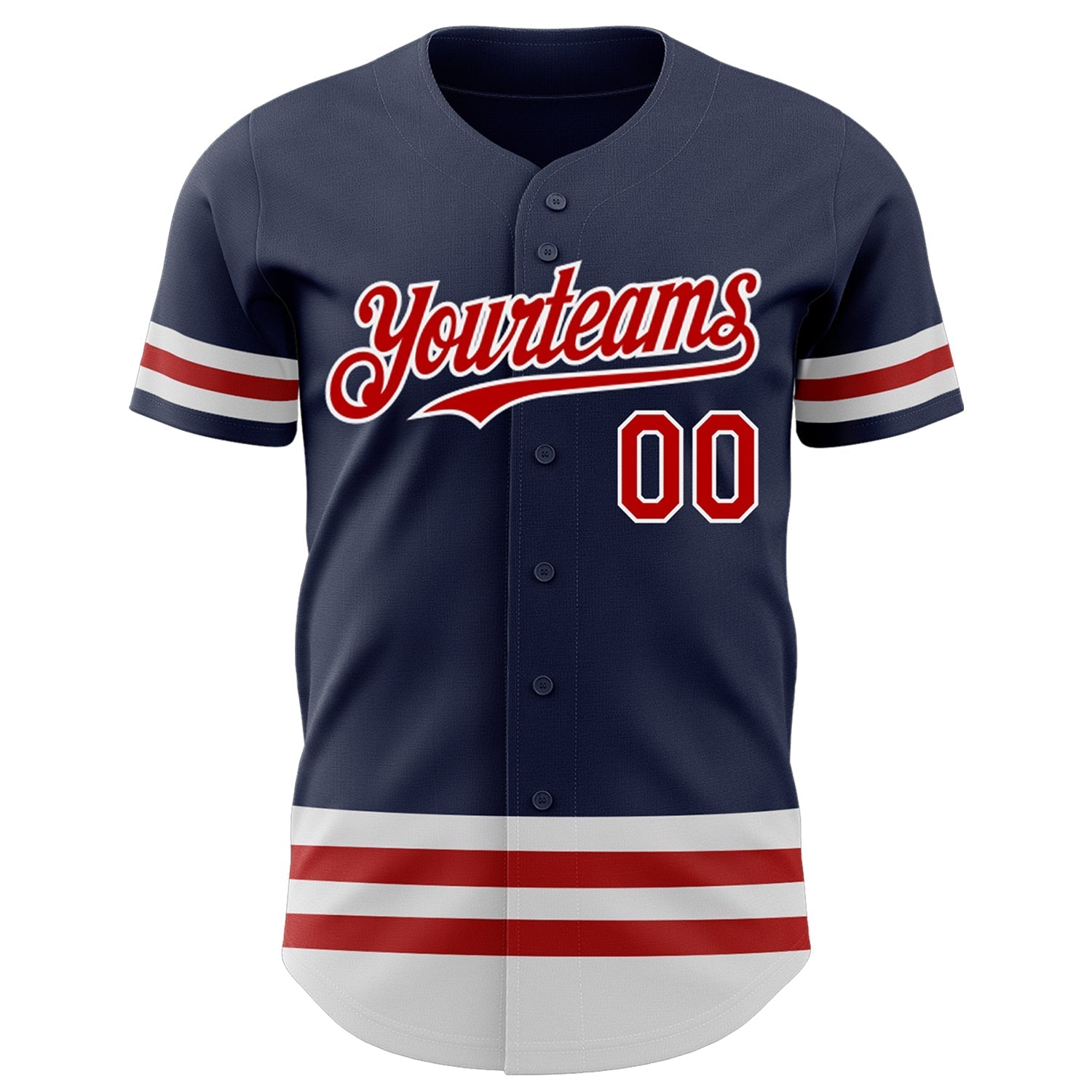 Custom Navy Red-White Line Authentic Baseball Jersey baseball jersey product view 2