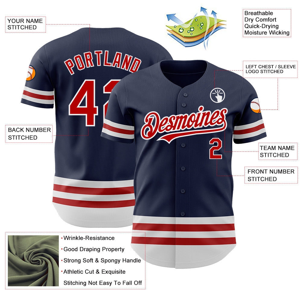 Custom Navy Red-White Line Authentic Baseball Jersey baseball jersey product view 3