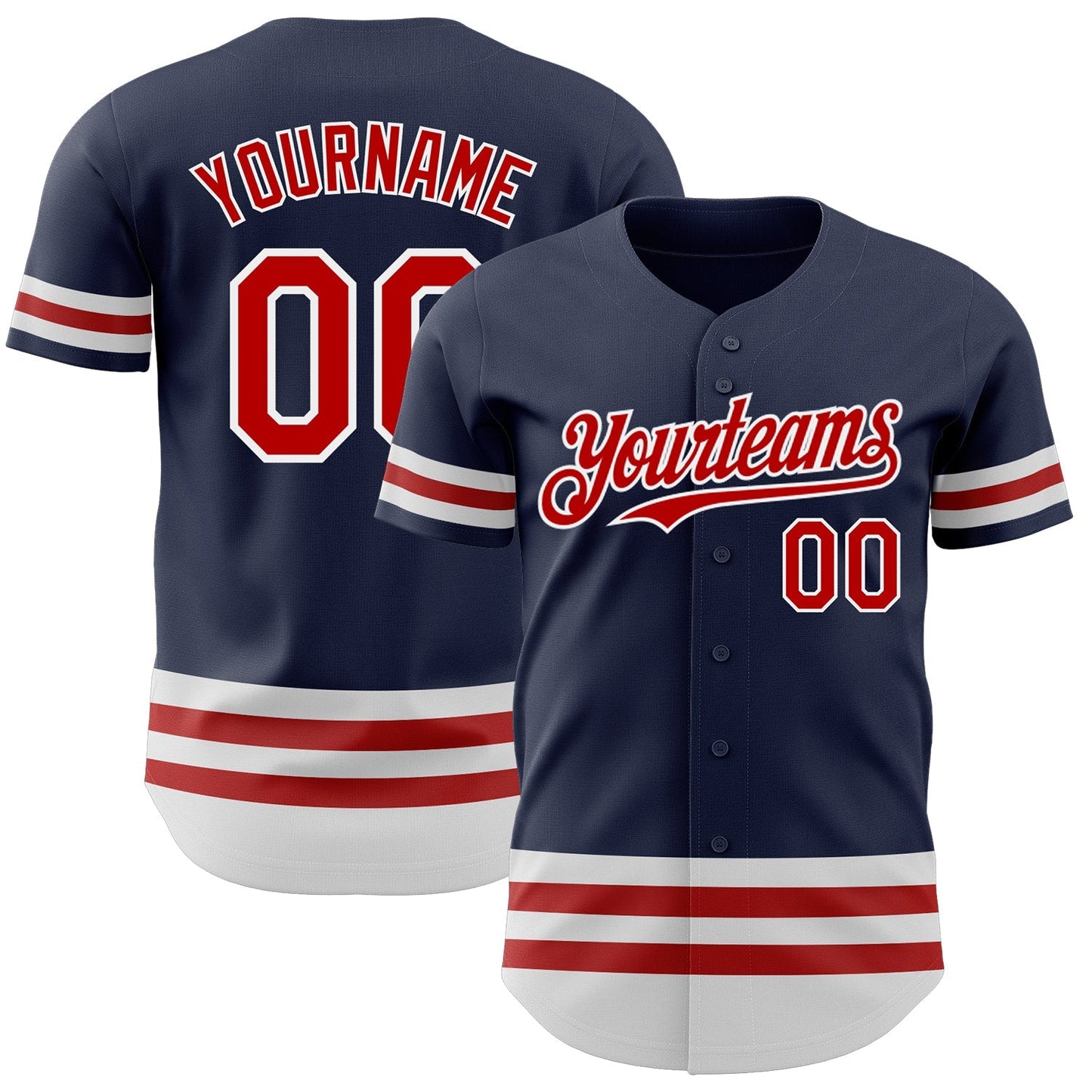 Custom Navy Red-White Line Authentic Baseball Jersey baseball jersey product view 1
