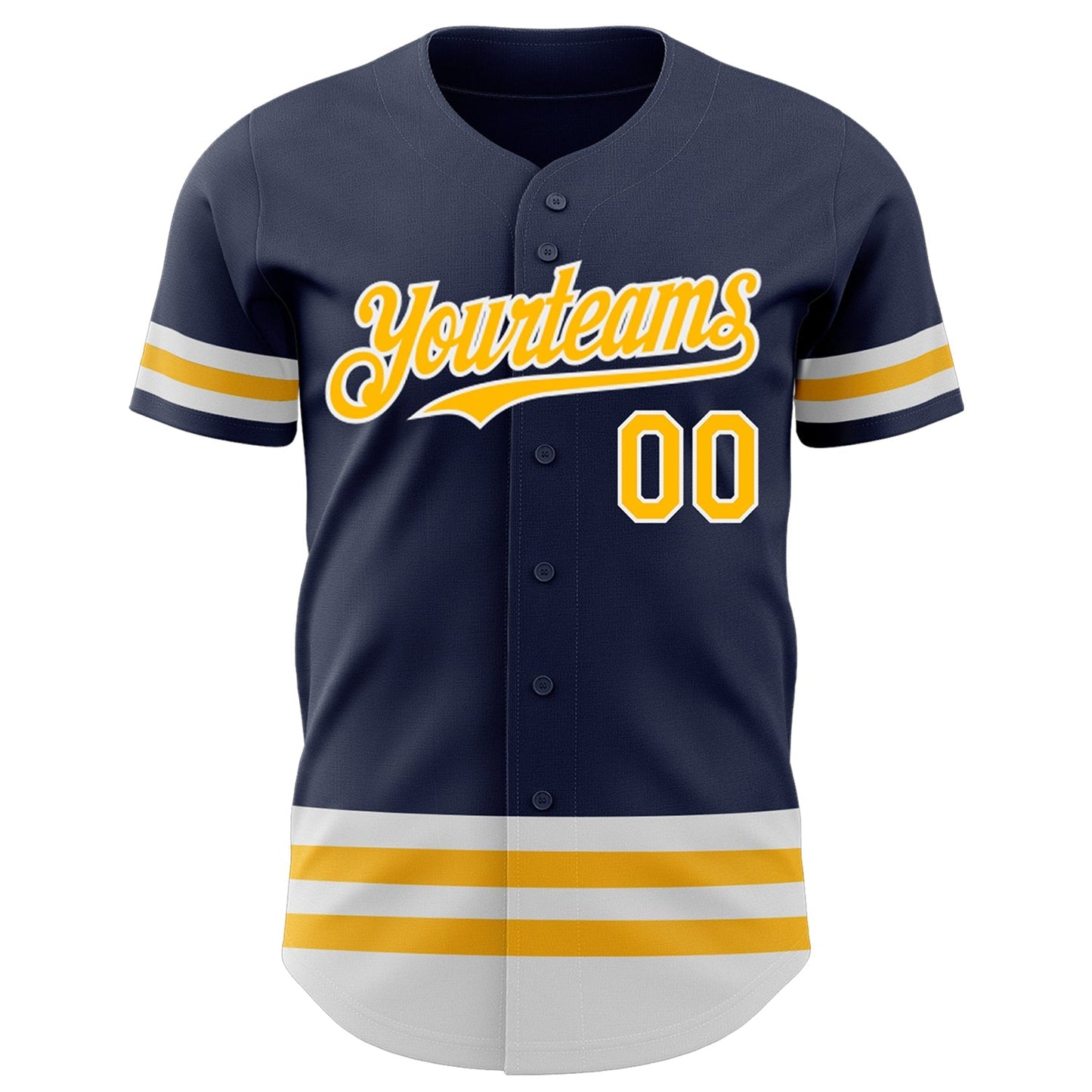 Custom Navy Gold-White Line Authentic Baseball Jersey baseball jersey product view 2