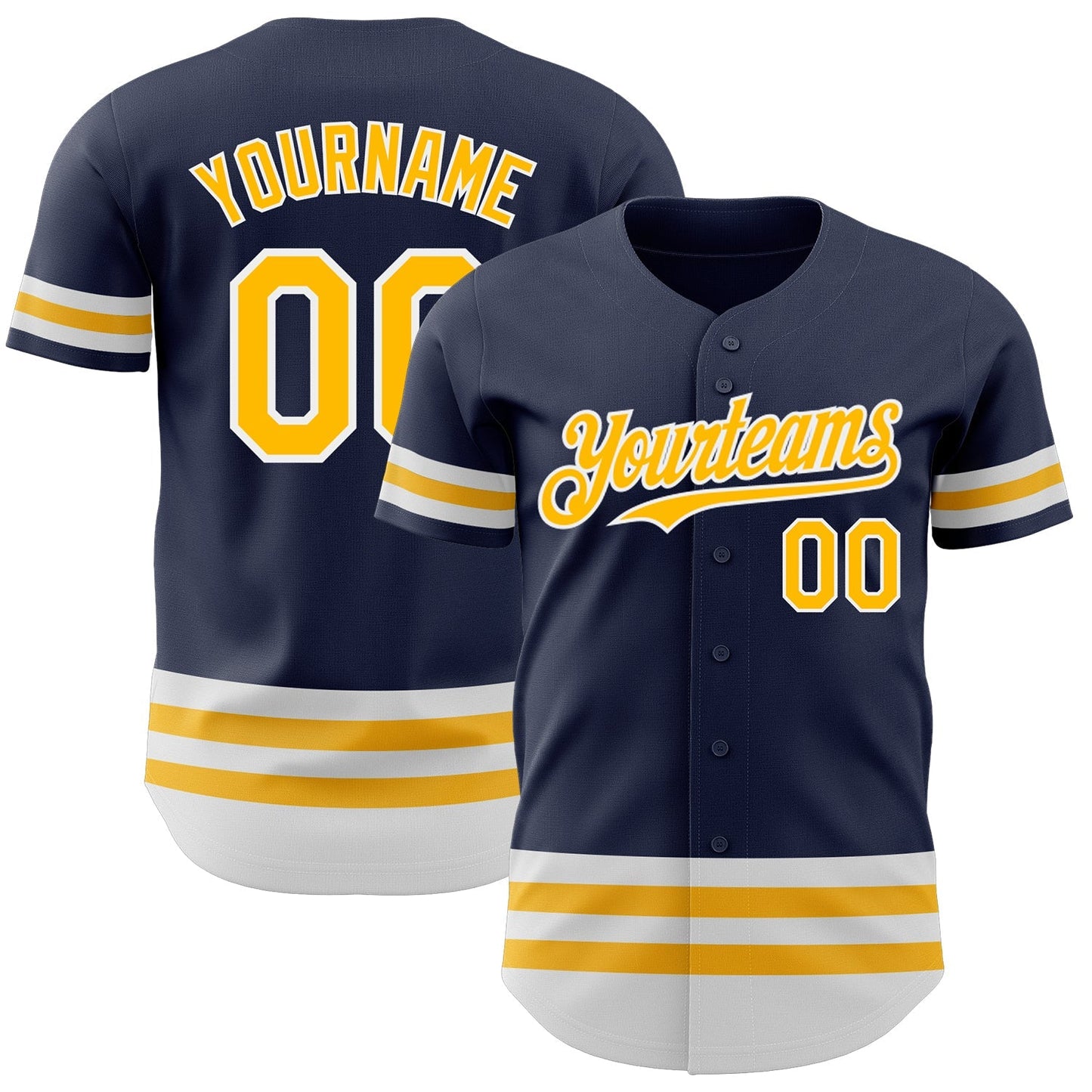 Custom Navy Gold-White Line Authentic Baseball Jersey baseball jersey product view 1