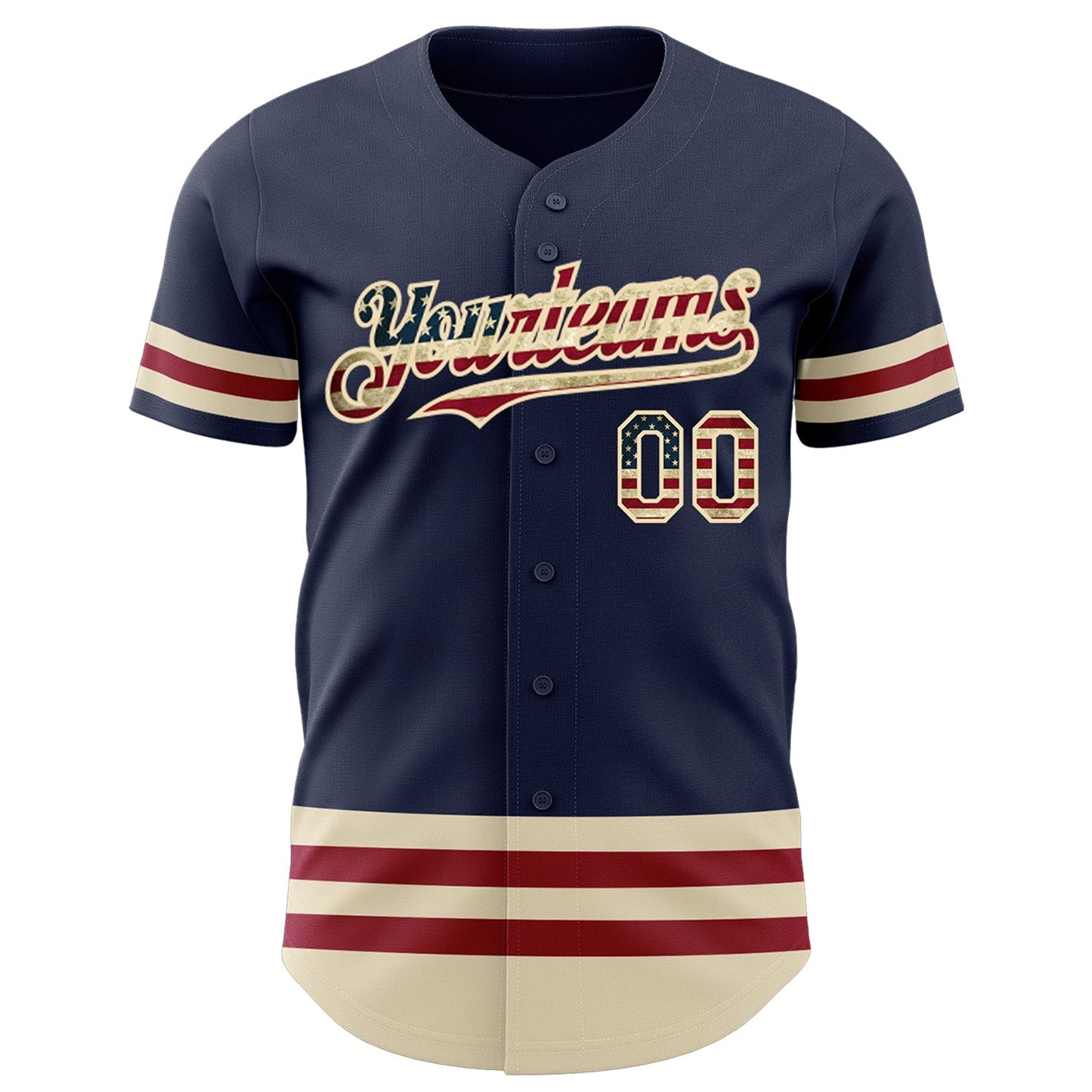 Custom Navy Vintage USA Flag Cream-Maroon Line Authentic Baseball Jersey baseball jersey product view 2