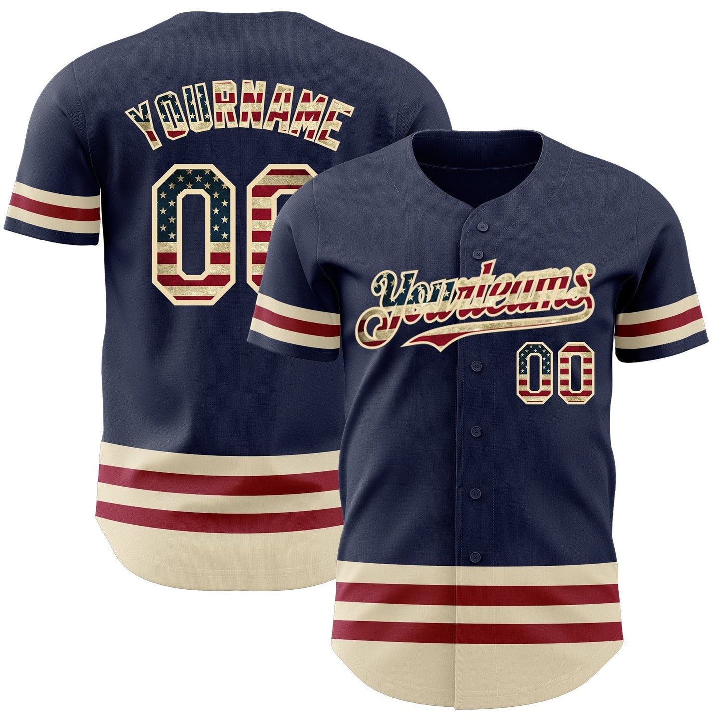 Custom Navy Vintage USA Flag Cream-Maroon Line Authentic Baseball Jersey baseball jersey product view 1