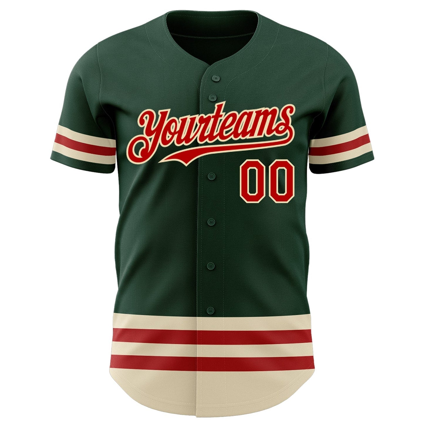Custom Green Red-Cream Line Authentic Baseball Jersey baseball jersey product view 2
