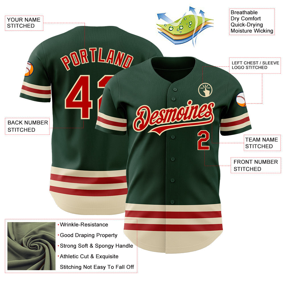 Custom Green Red-Cream Line Authentic Baseball Jersey baseball jersey product view 3