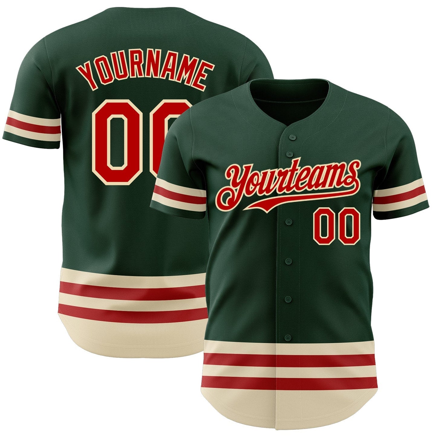 Custom Green Red-Cream Line Authentic Baseball Jersey baseball jersey product view 1