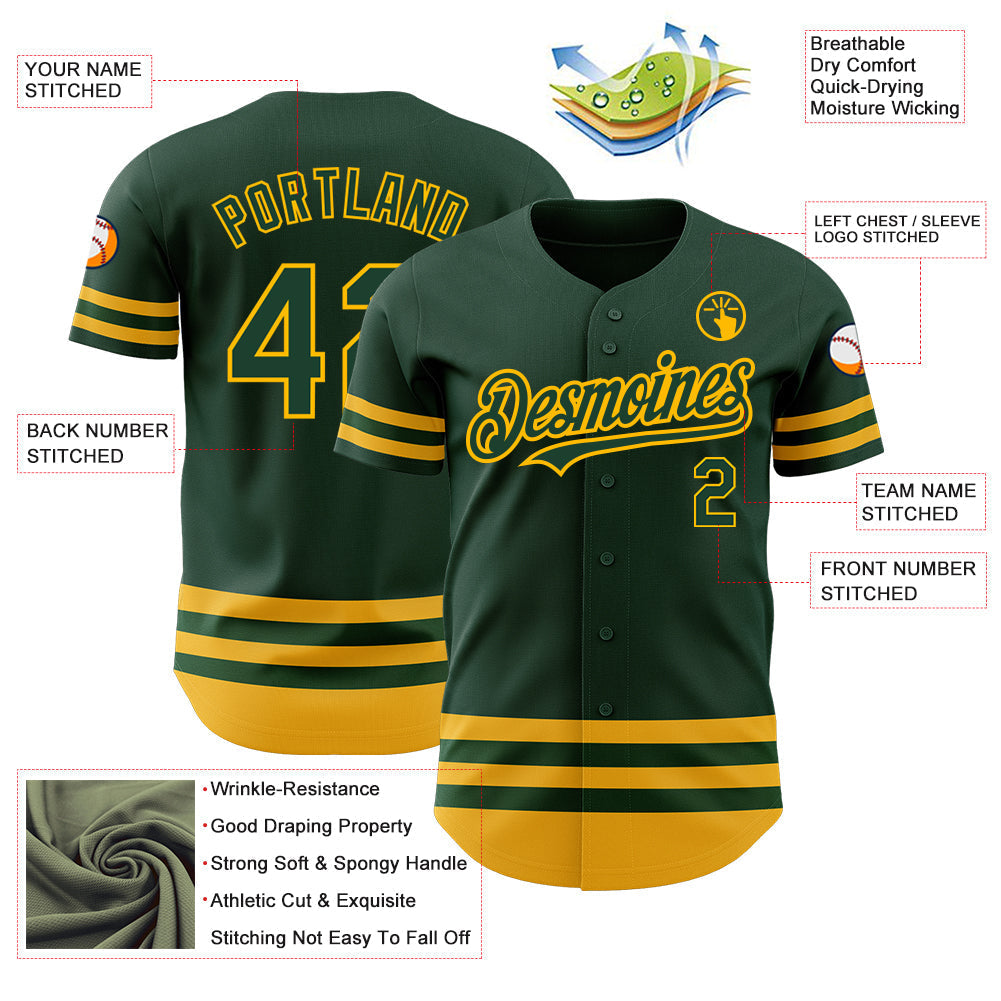 Custom Green Gold Line Authentic Baseball Jersey baseball jersey product view 3