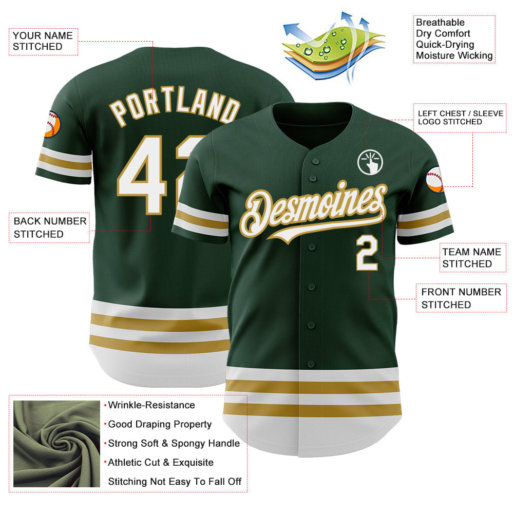 Custom Green White-Old Gold Line Authentic Baseball Jersey baseball jersey product view 3