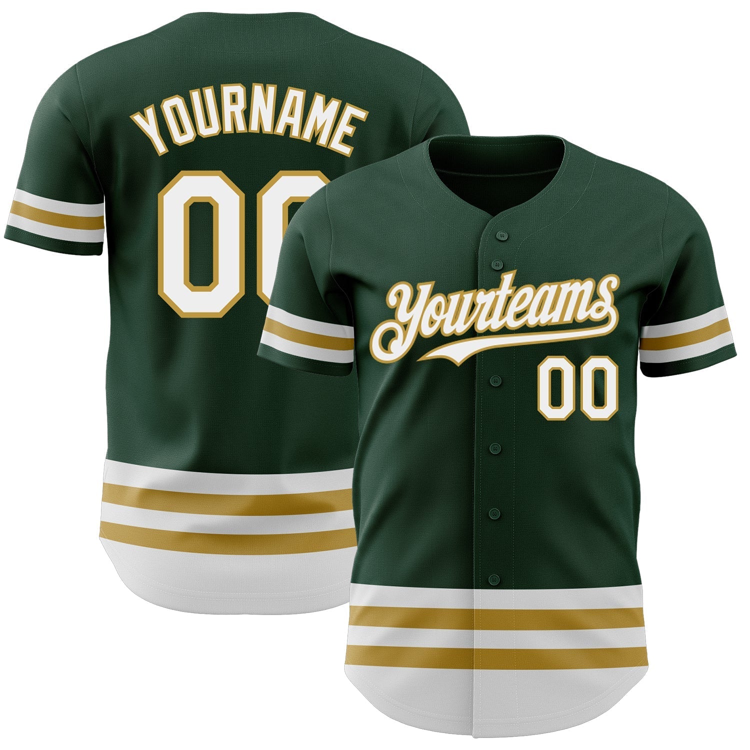 Custom Green White-Old Gold Line Authentic Baseball Jersey baseball jersey product view 1