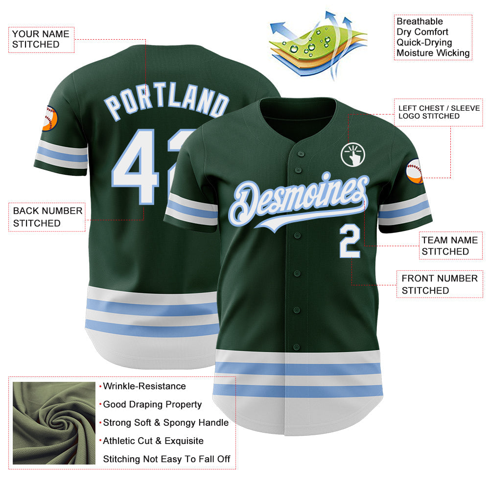 Custom Green White-Light Blue Line Authentic Baseball Jersey baseball jersey product view 3