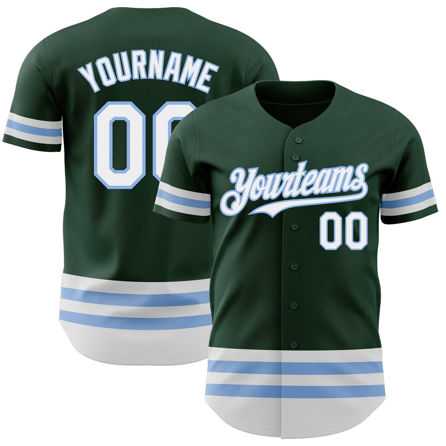 Custom Green White-Light Blue Line Authentic Baseball Jersey baseball jersey product view 1