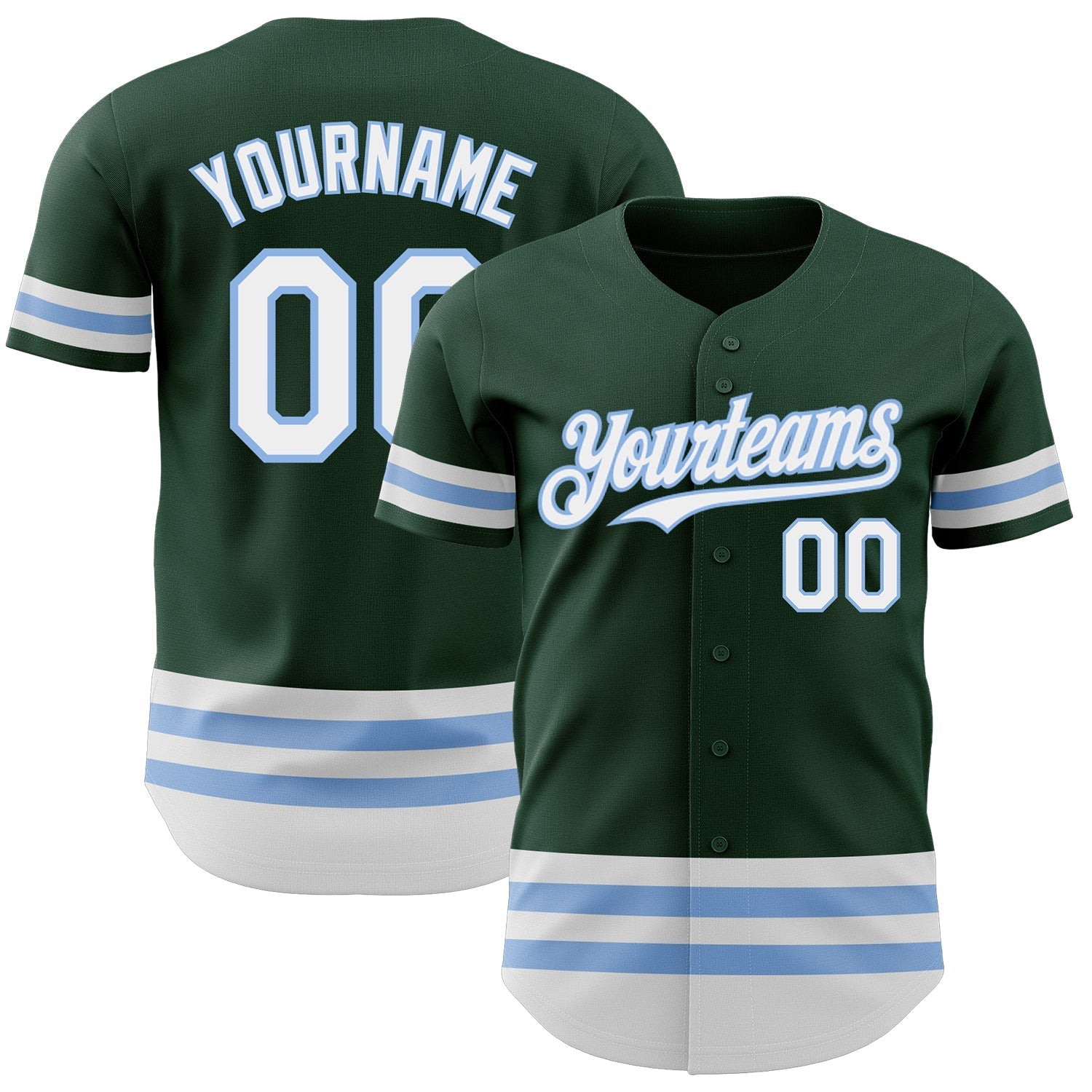 Custom Green White-Light Blue Line Authentic Baseball Jersey baseball jersey product view 1