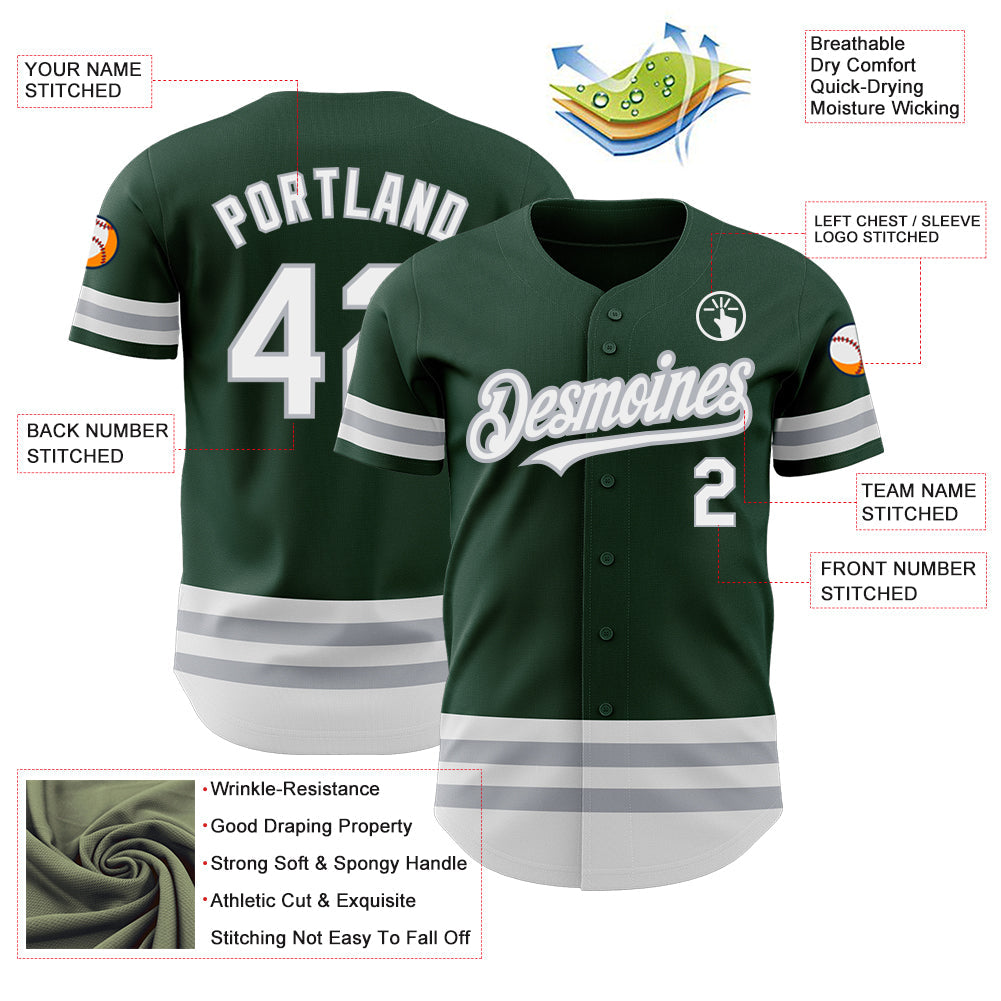 Custom Green White-Gray Line Authentic Baseball Jersey baseball jersey product view 3