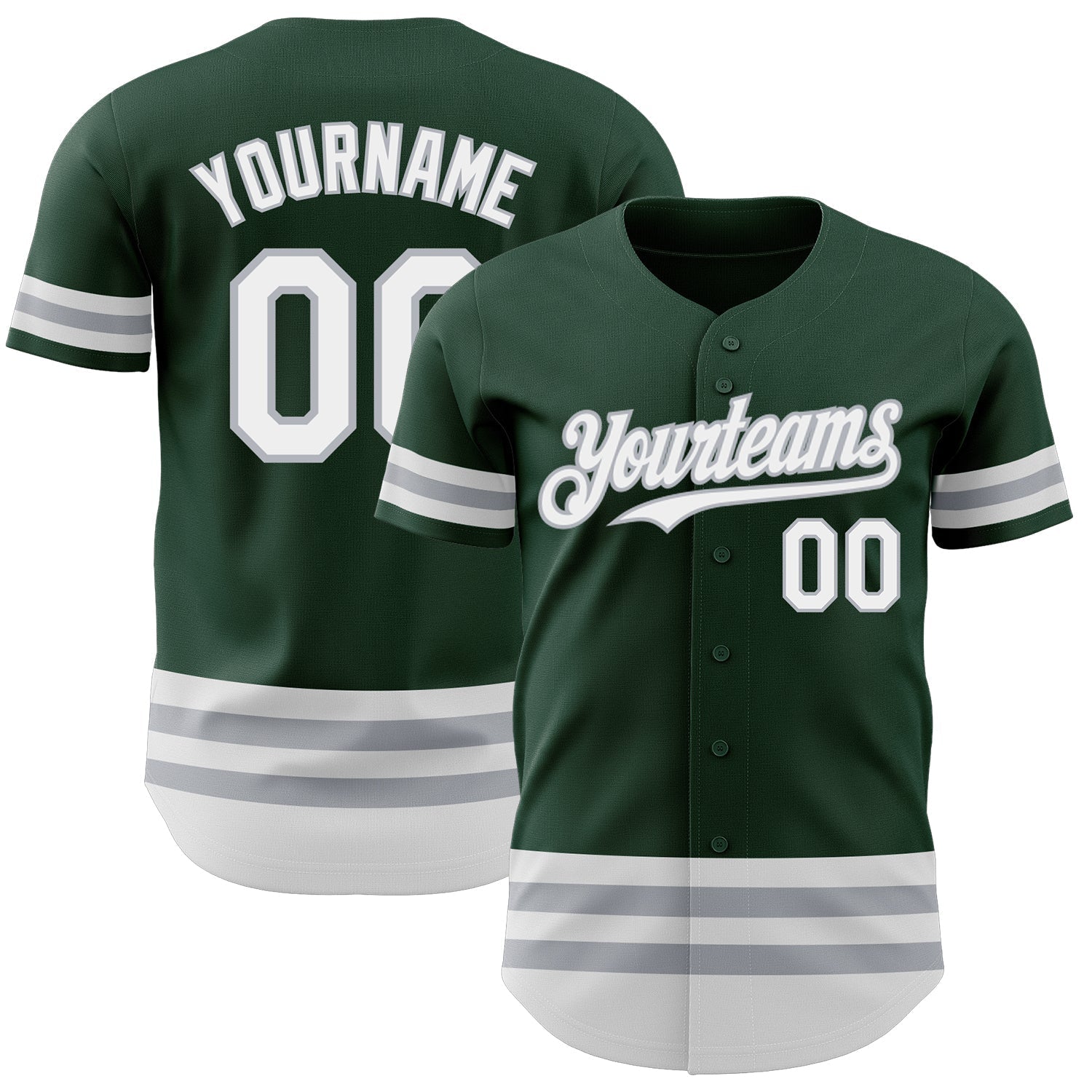 Custom Green White-Gray Line Authentic Baseball Jersey baseball jersey product view 1