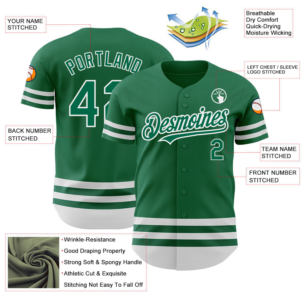 Custom Kelly Green White Line Authentic Baseball Jersey baseball jersey product view 3