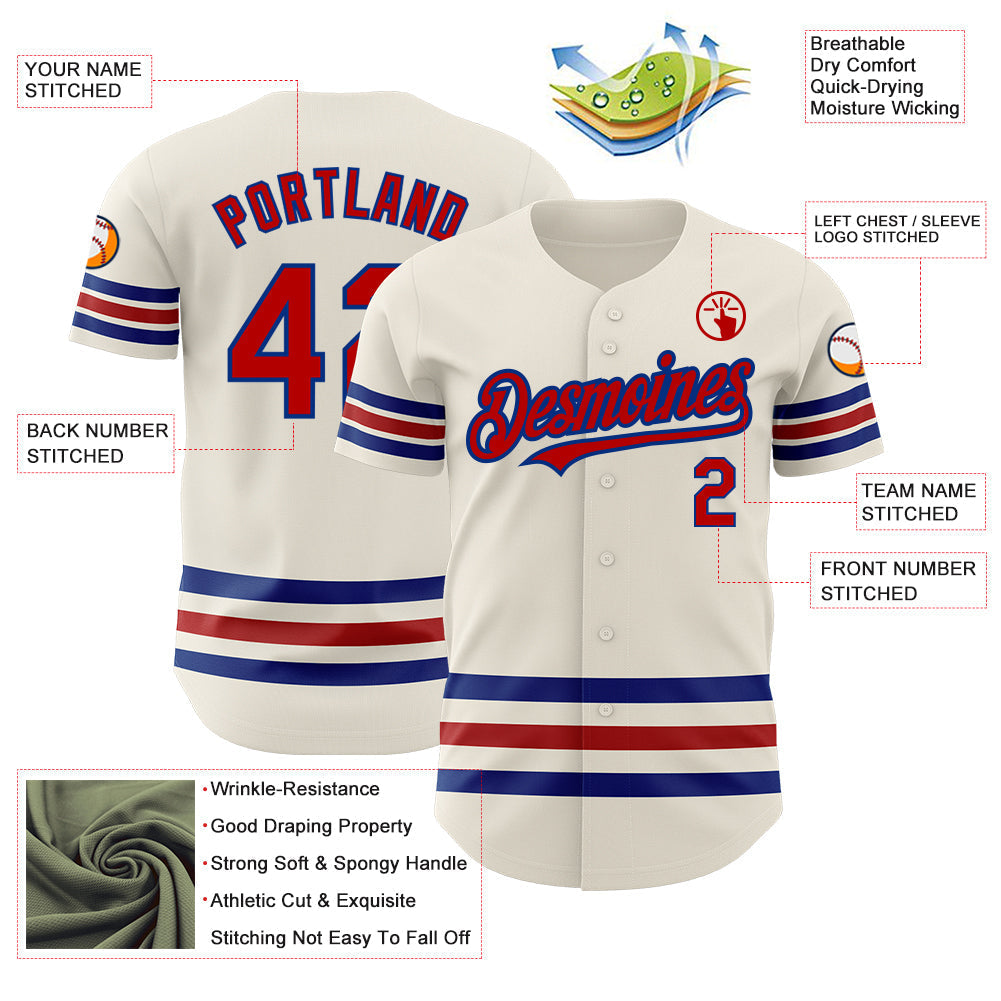 Custom Cream Red-Royal Line Authentic Baseball Jersey baseball jersey product view 3