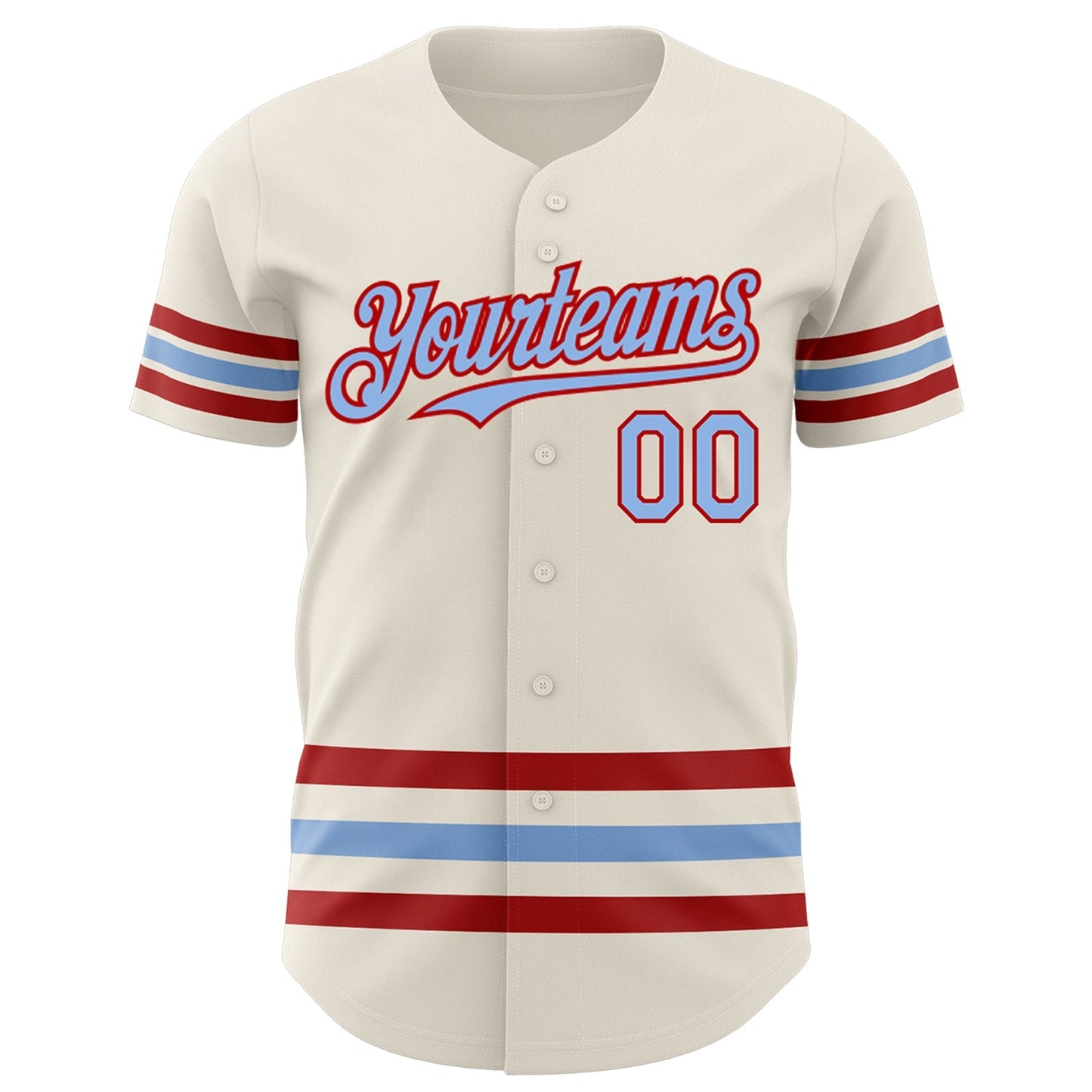 Custom Cream Light Blue-Red Line Authentic Baseball Jersey baseball jersey product view 2