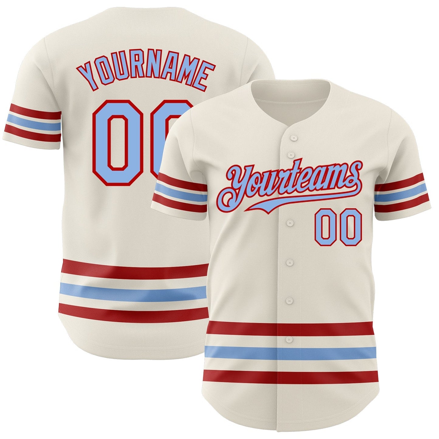 Custom Cream Light Blue-Red Line Authentic Baseball Jersey baseball jersey product view 1