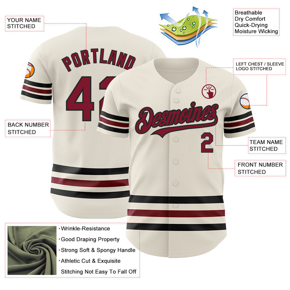 Custom Cream Crimson-Black Line Authentic Baseball Jersey baseball jersey product view 3