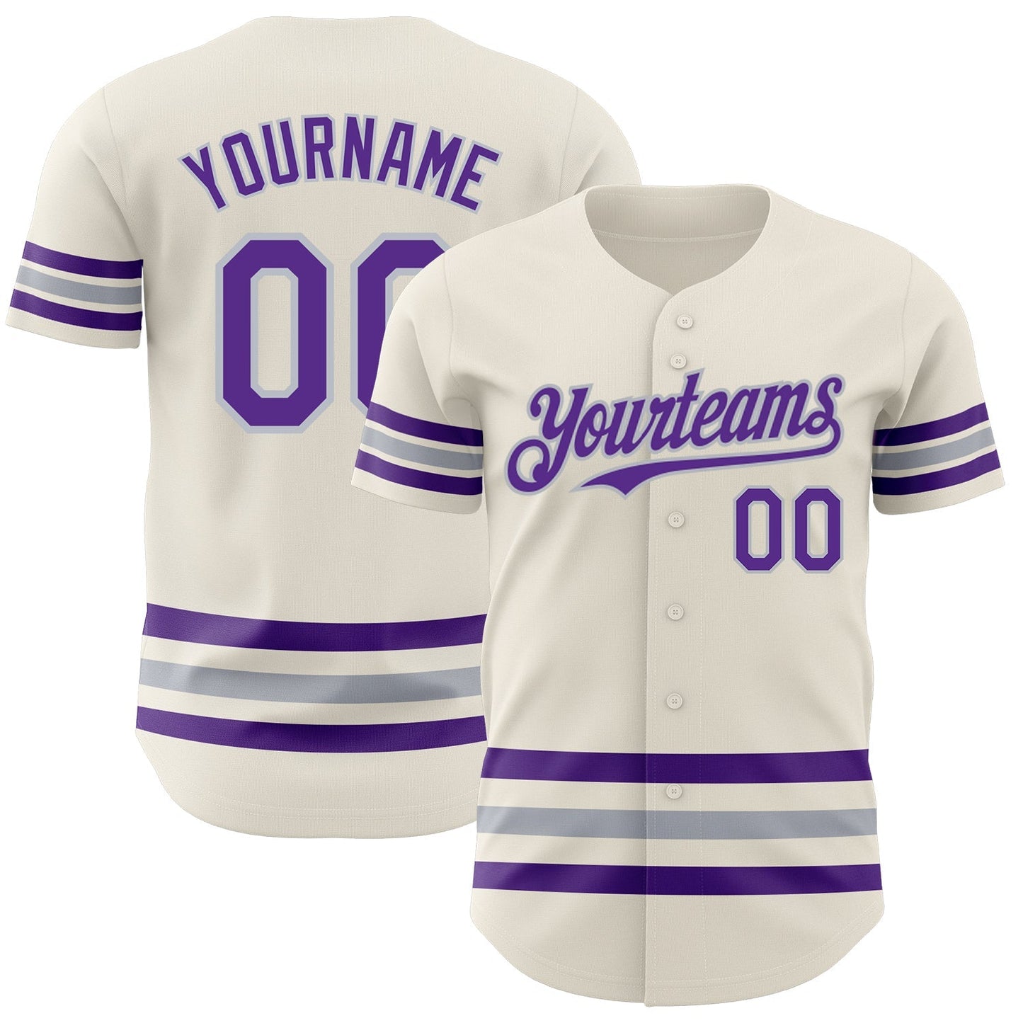 Custom Cream Purple-Gray Line Authentic Baseball Jersey baseball jersey product view 1