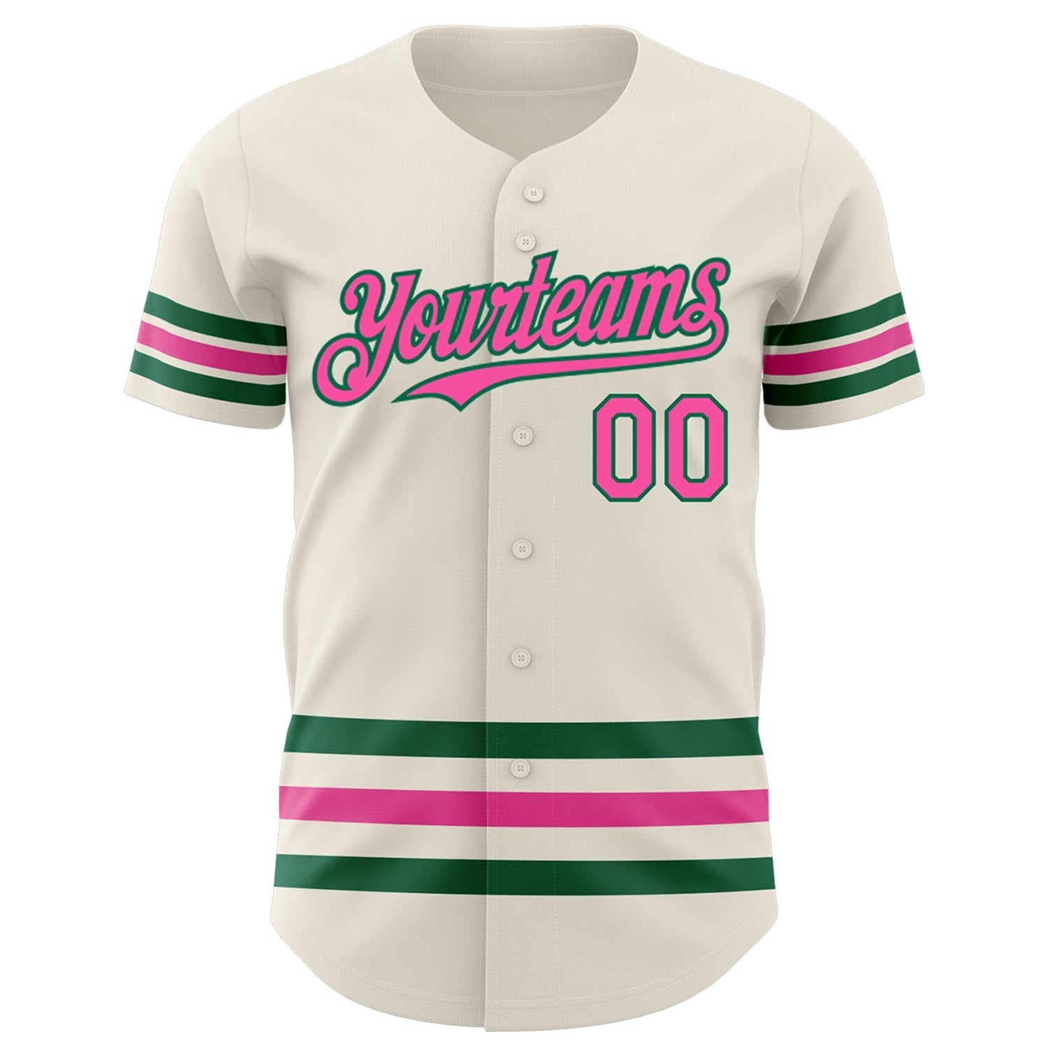 Custom Cream Pink-Kelly Green Line Authentic Baseball Jersey baseball jersey product view 2